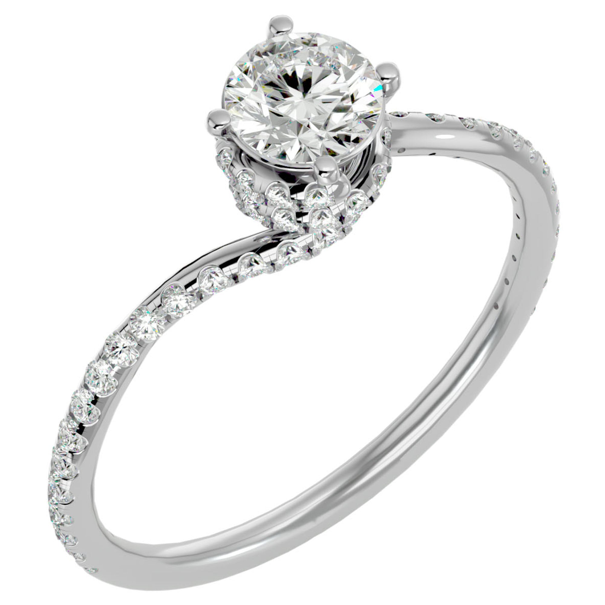 Inel De Logodnă Chantilly Pavé din Aur 14k cu Moissanite de 0.34 ct din 14k Aur Alb - Castelo.ro