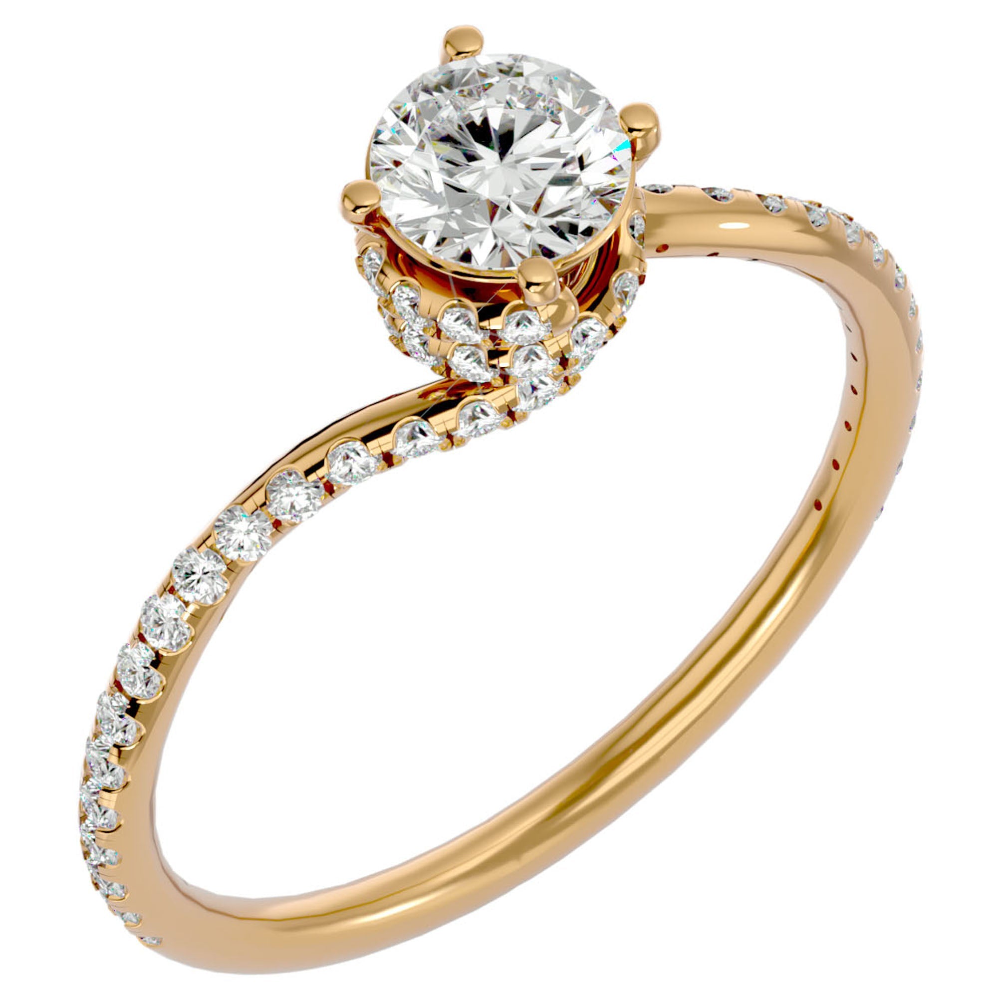 Inel De Logodnă Chantilly Pavé din Aur 14k cu Diamante Create în Laborator de 0.34 ct din 14k Aur Galben - Castelo.ro