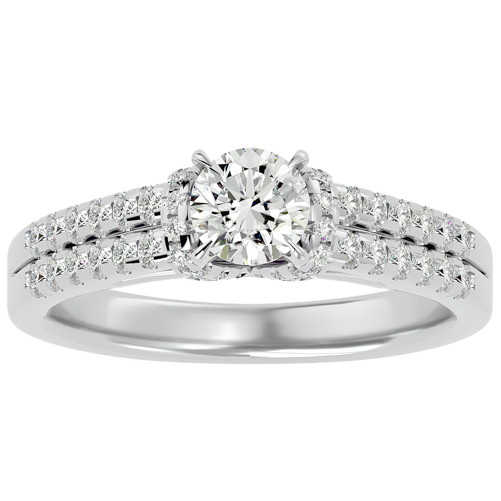 Inel De Logodnă Le Petit Palais Pavé din Aur 14k cu Moissanite de 0.99 ct din 14k Aur Alb - Castelo.ro