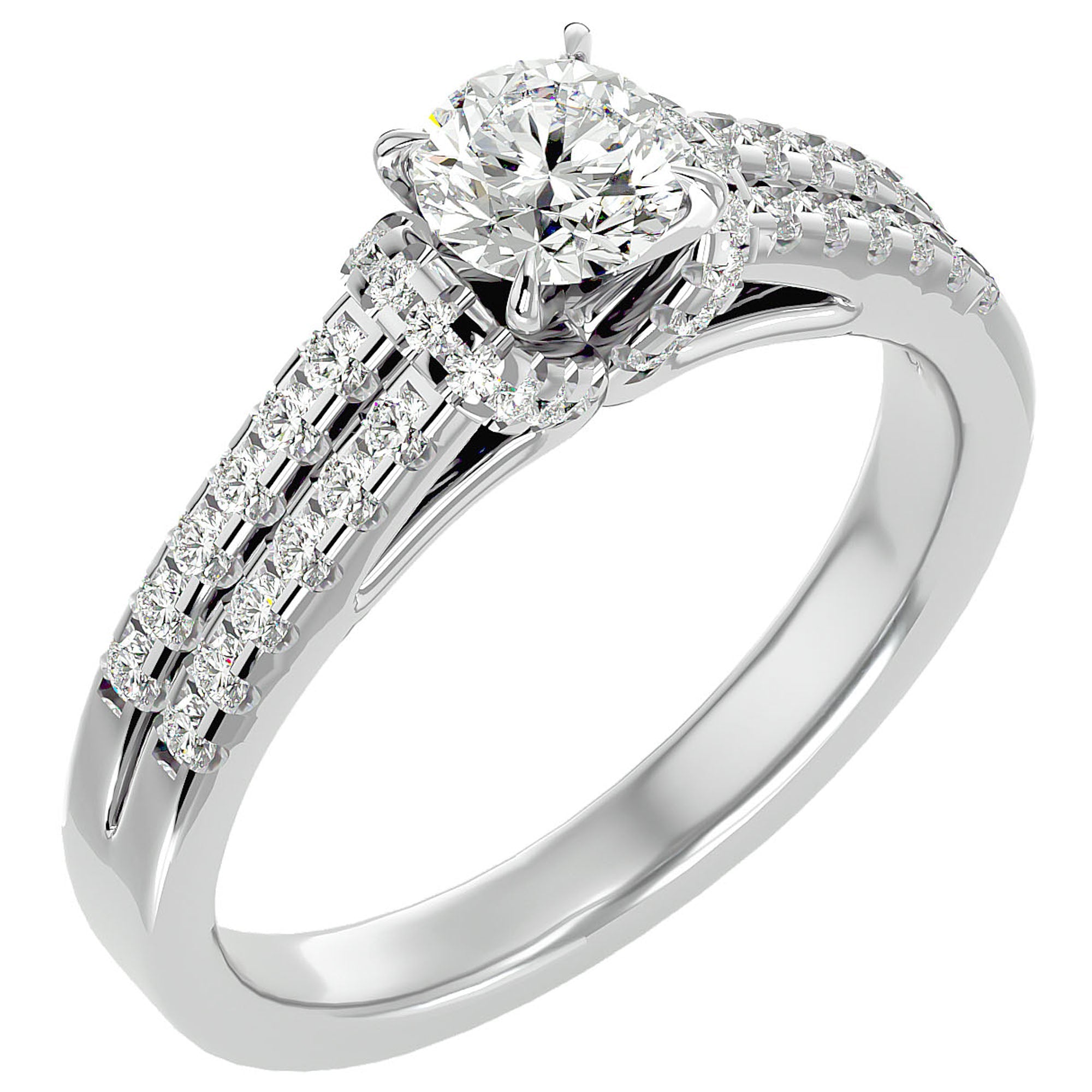 Inel De Logodnă Le Petit Palais Pavé din Aur 14k cu Diamante Naturale de 0.99 ct din 14k Aur Alb - Castelo.ro