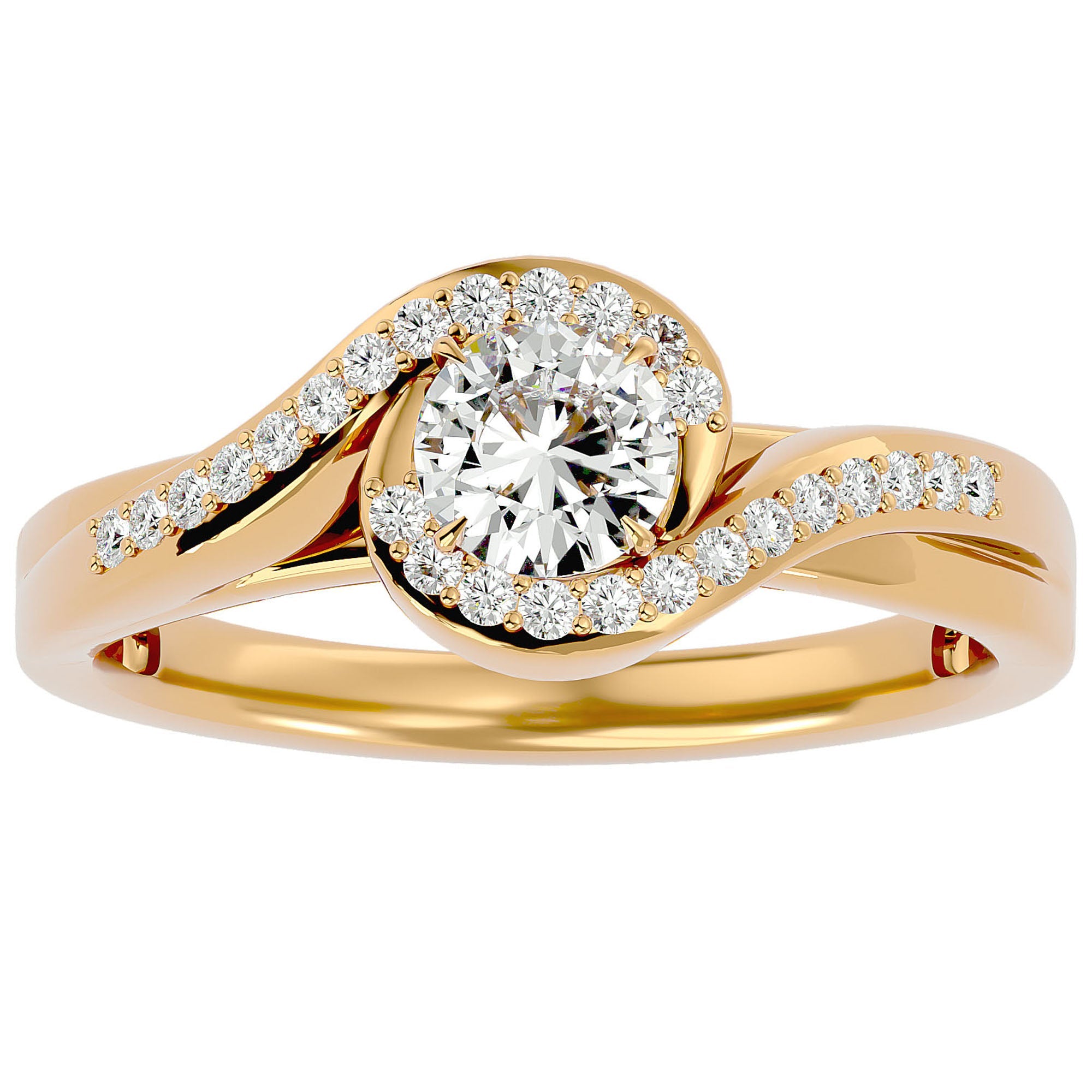 Inel De Logodnă Flamme d'Or cu Diamante Create în Laborator Pavé de 0.53 ct din 18k Aur Galben - Castelo.ro