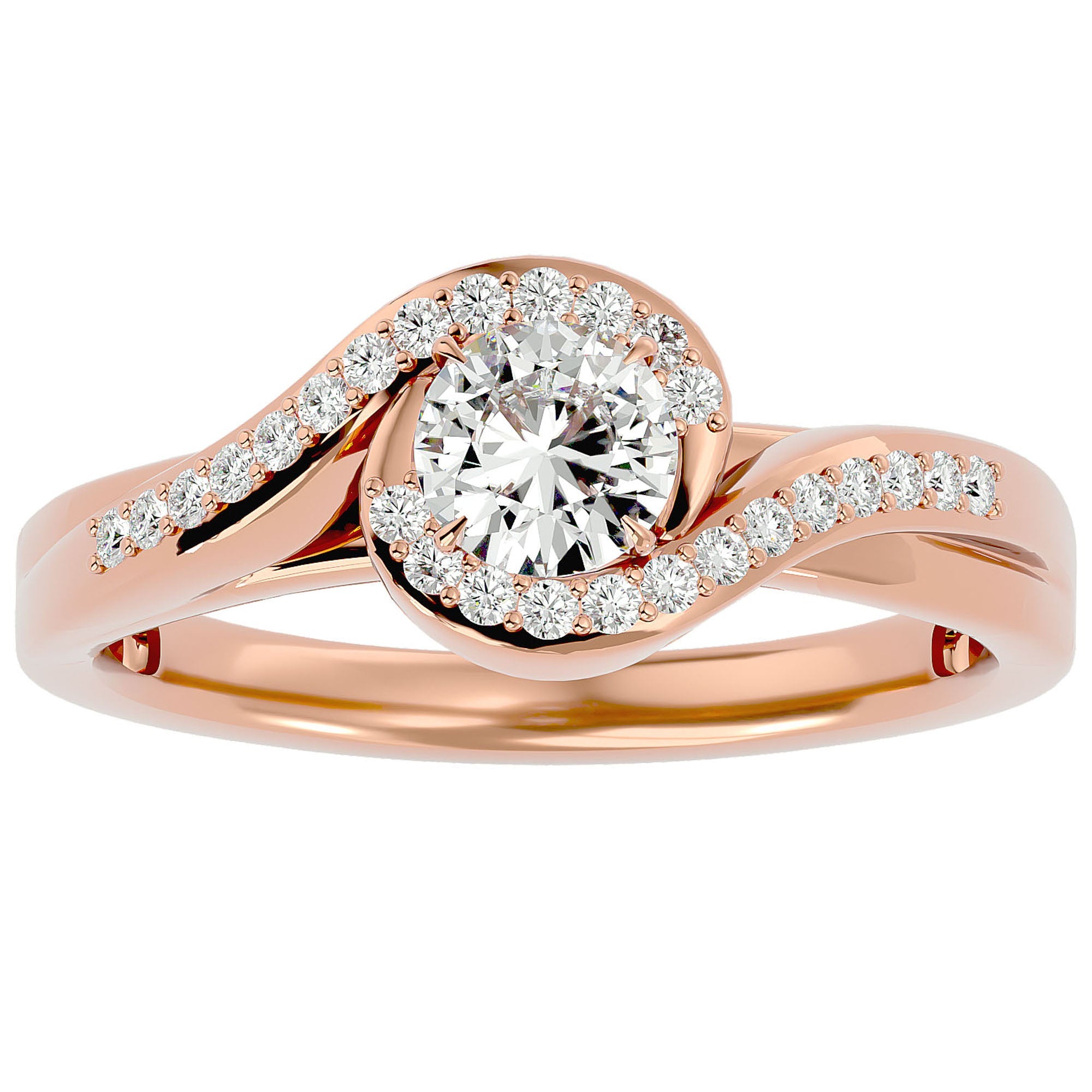 Inel De Logodnă Flamme d'Or cu Diamante Create în Laborator Pavé de 0.53 ct din 18k Aur Roz - Castelo.ro