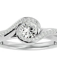 Inel De Logodnă Flamme d'Or din Aur 14k cu Diamante Create în Laborator Pavé de 0.53 ct din 14k Aur Alb - Castelo.ro