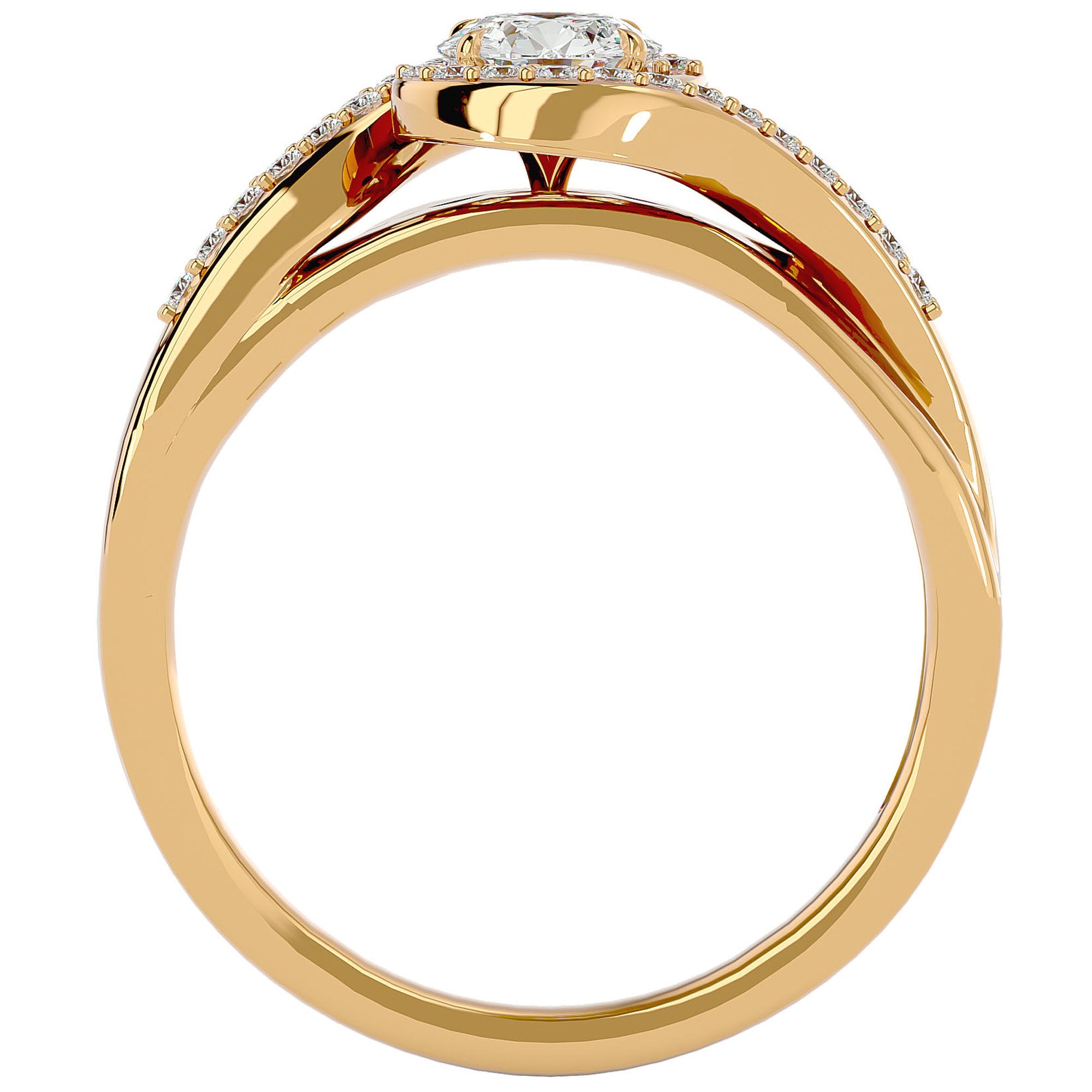 Inel De Logodnă Flamme d'Or cu Diamante Naturale Pavé de 0.53 ct din 18k Aur Galben - Castelo.ro
