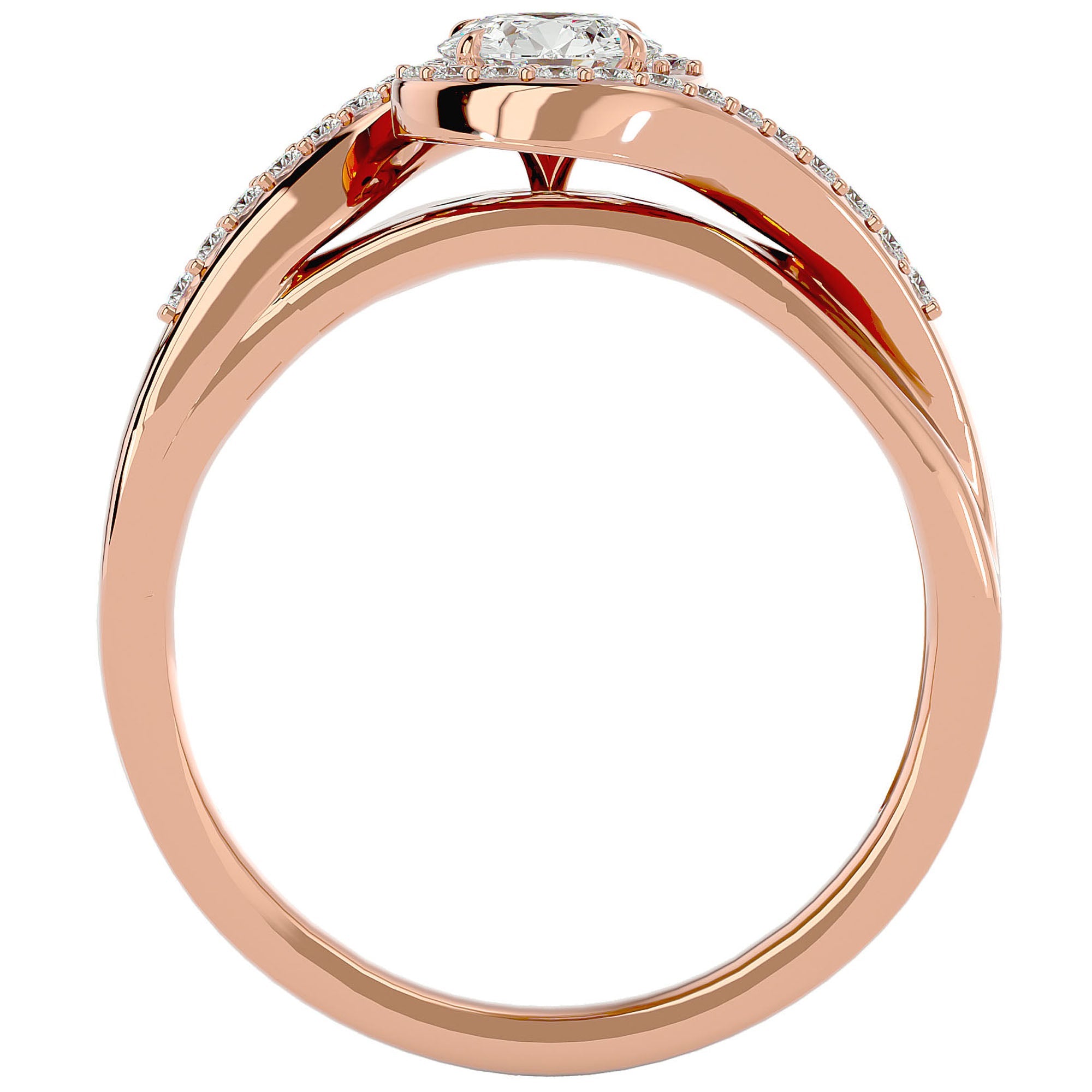 Inel De Logodnă Flamme d'Or din Aur 14k cu Diamante Create în Laborator Pavé de 0.53 ct din 14k Aur Roz - Castelo.ro