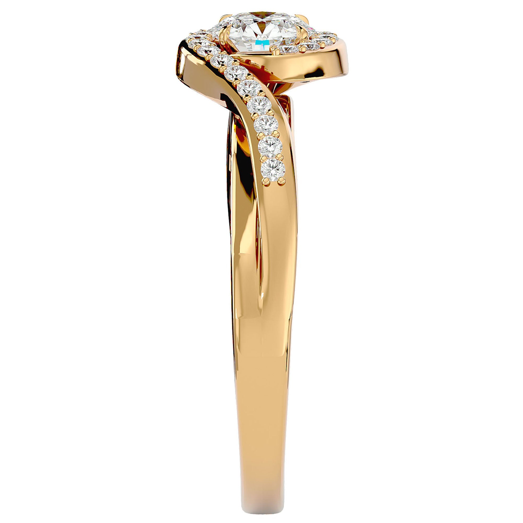 Inel De Logodnă Flamme d'Or cu Diamante Naturale Pavé de 0.53 ct din 18k Aur Galben - Castelo.ro