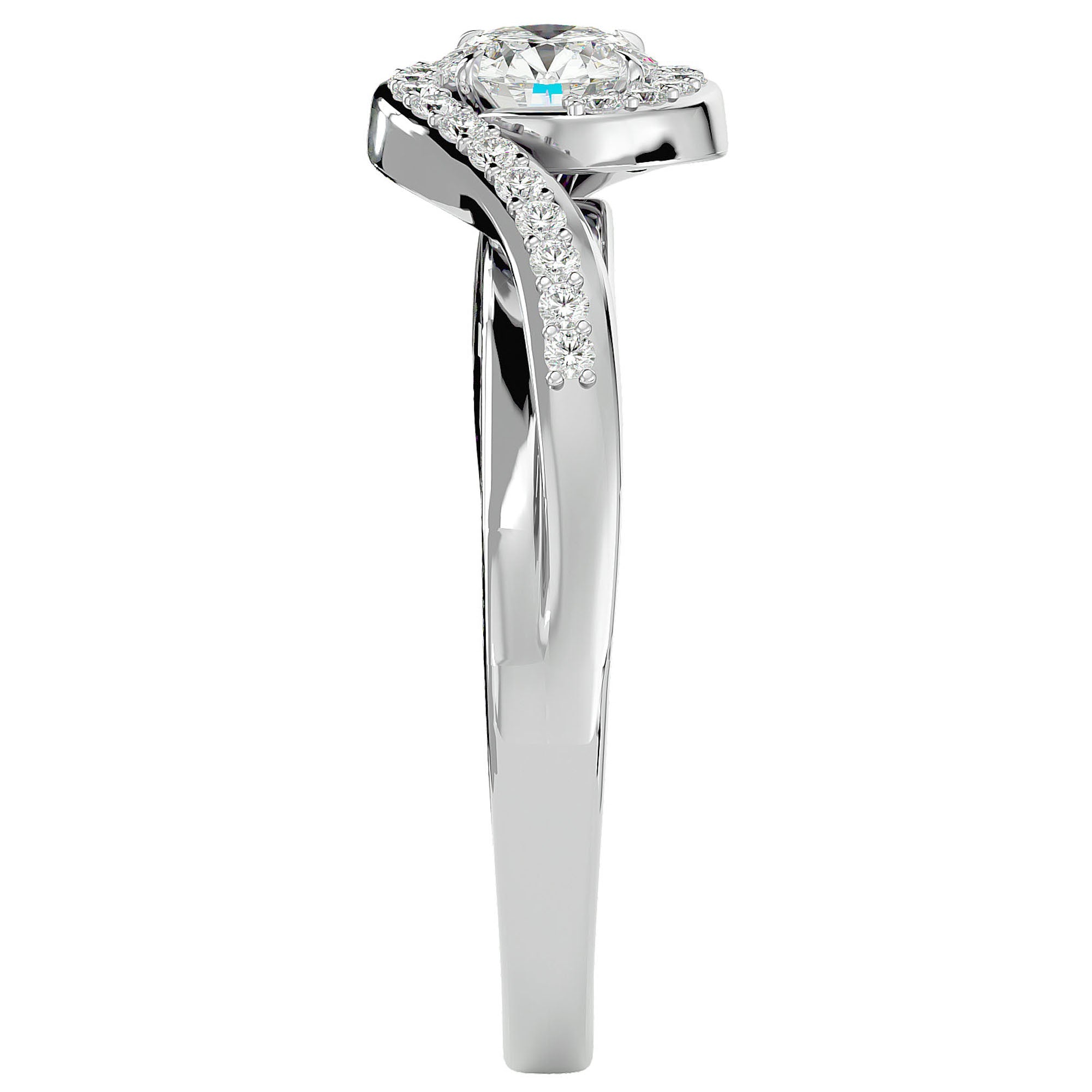 Inel De Logodnă Flamme d'Or din Aur 14k cu Diamante Create în Laborator Pavé de 0.53 ct din 14k Aur Alb - Castelo.ro