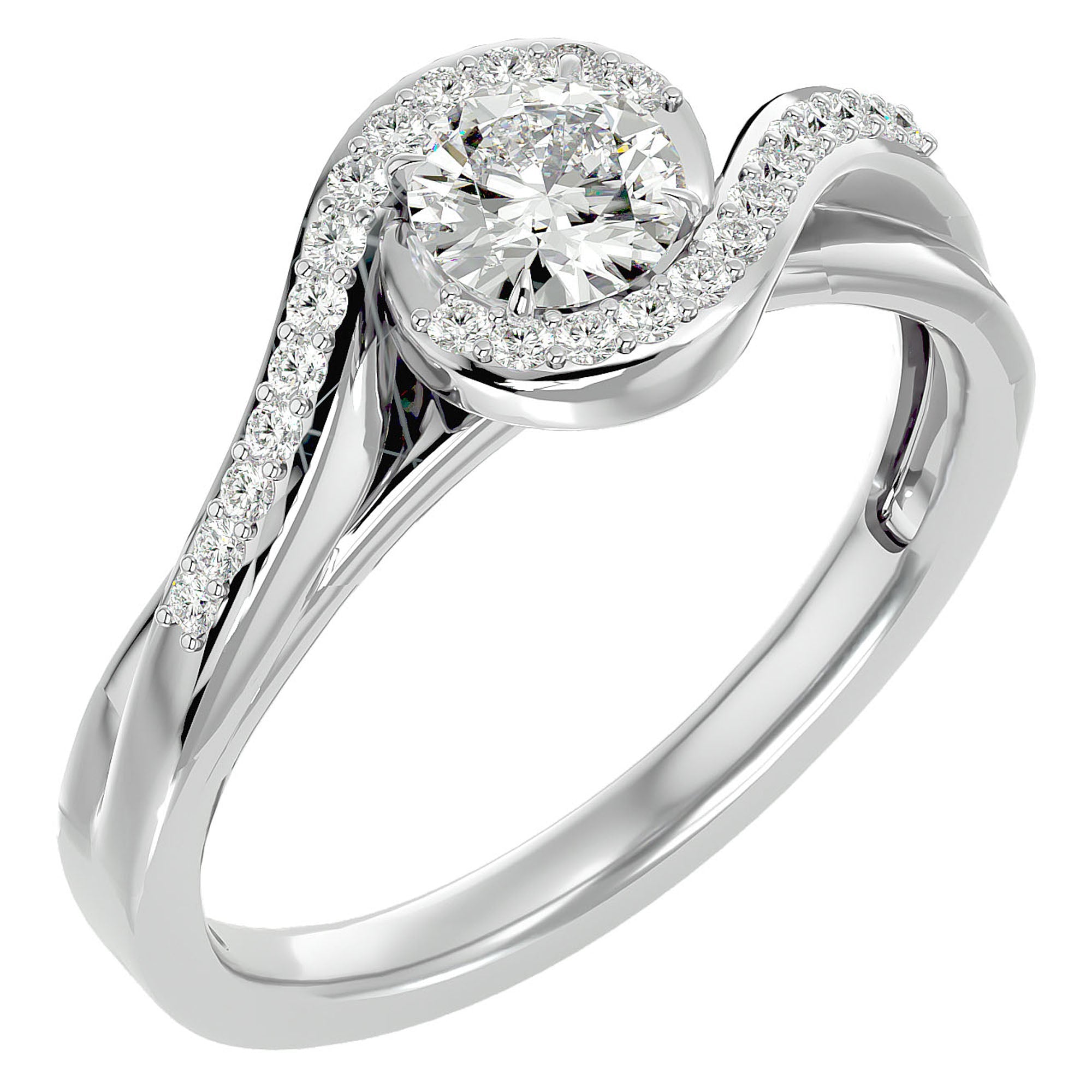 Inel de Logodnă cu Diamante Naturale Pavé în Spirală Eternă de 0.53 ct din Platina - Castelo.ro