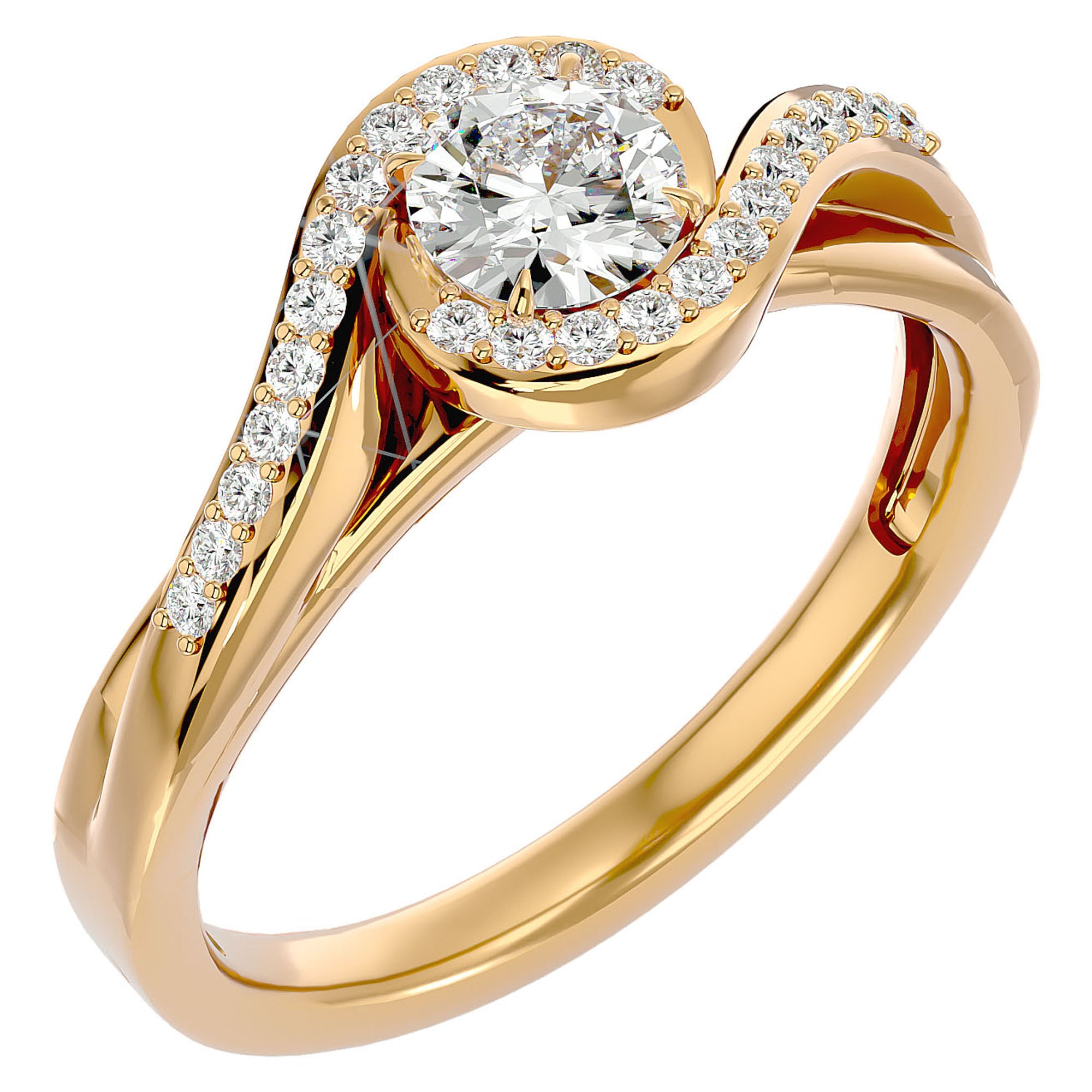 Inel De Logodnă Flamme d'Or cu Diamante Create în Laborator Pavé de 0.53 ct din 18k Aur Galben - Castelo.ro