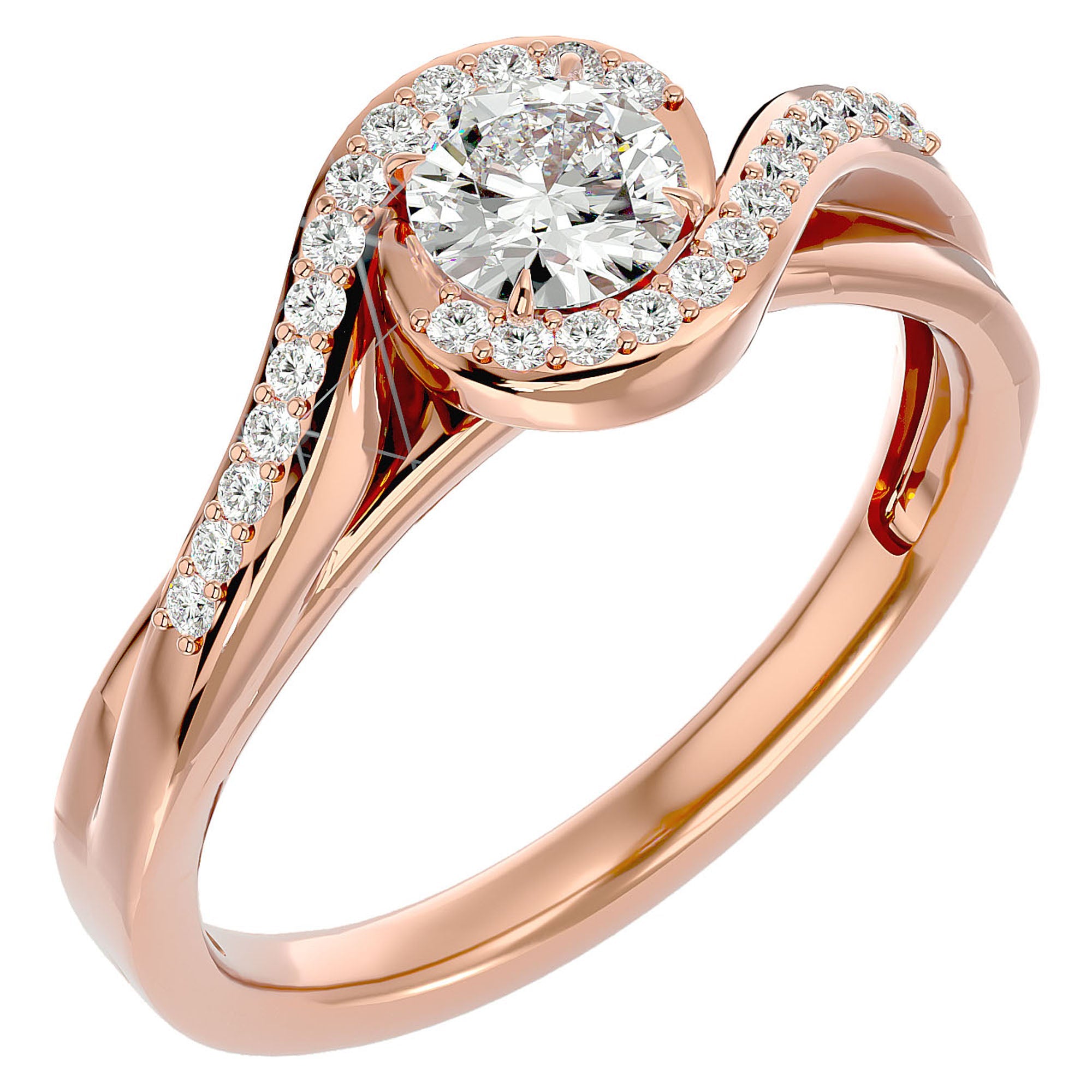 Inel De Logodnă Flamme d'Or cu Diamante Create în Laborator Pavé de 0.53 ct din 18k Aur Roz - Castelo.ro