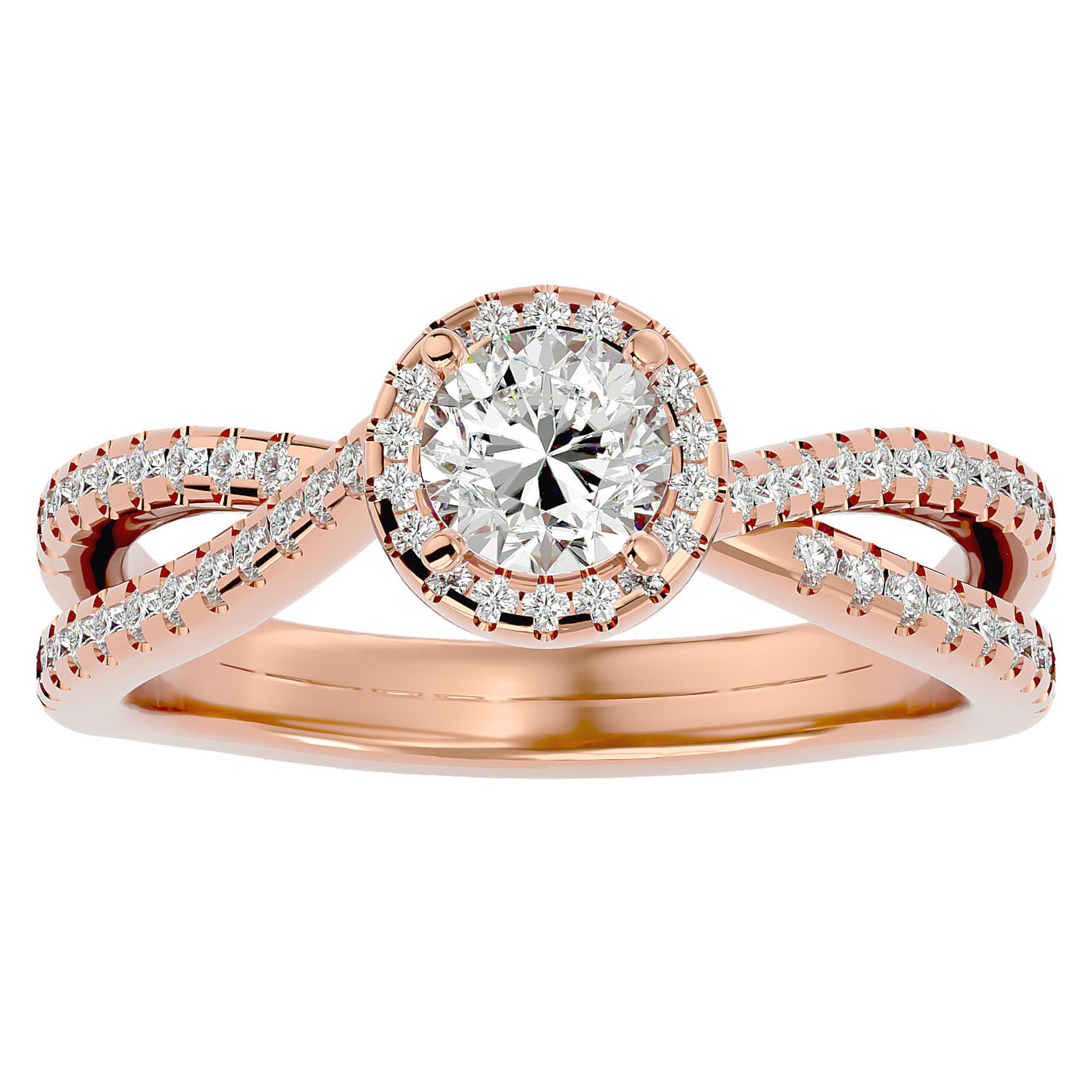 Inel de Logodnă din Aur 14k cu Diamante Naturale Pavé în Spirală Eternă de 0.99 ct din 14k Aur Roz - Castelo.ro