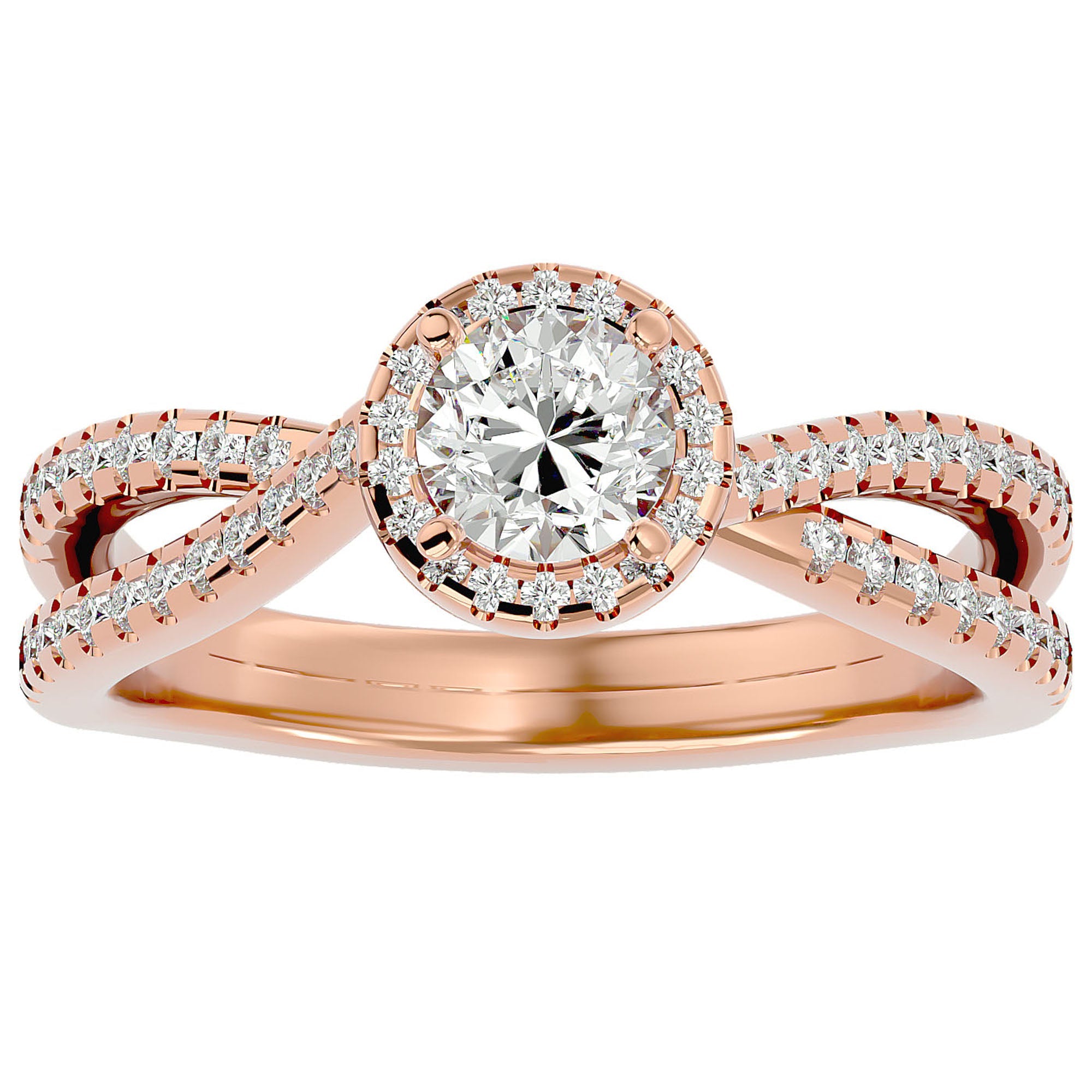 Inel De Logodnă Vague d'Azur din Aur 14k cu Moissanite Pavé de 0.99 ct din 14k Aur Roz - Castelo.ro