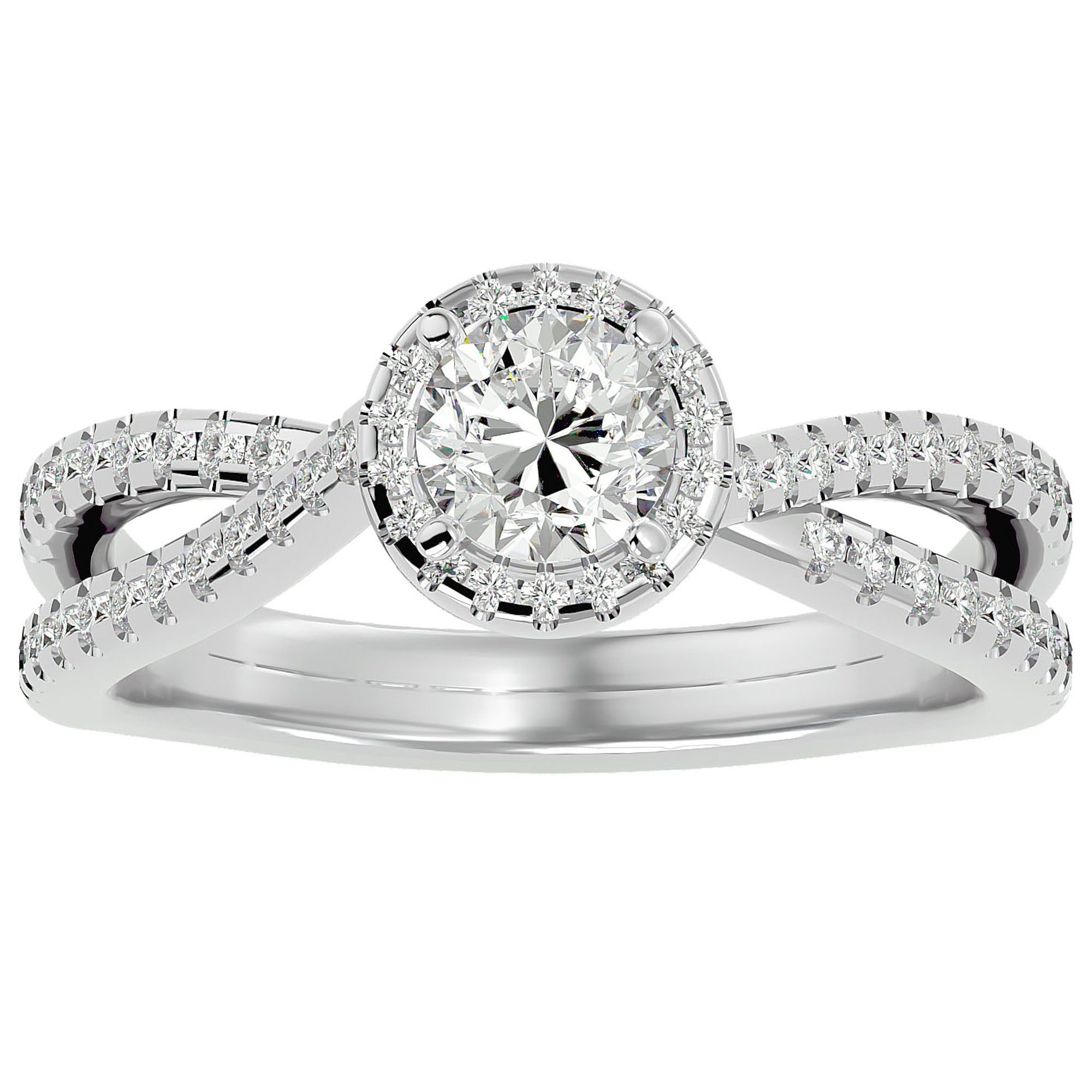 Inel De Logodnă Vague d'Azur din Aur 14k cu Moissanite Pavé de 0.99 ct din 14k Aur Alb - Castelo.ro