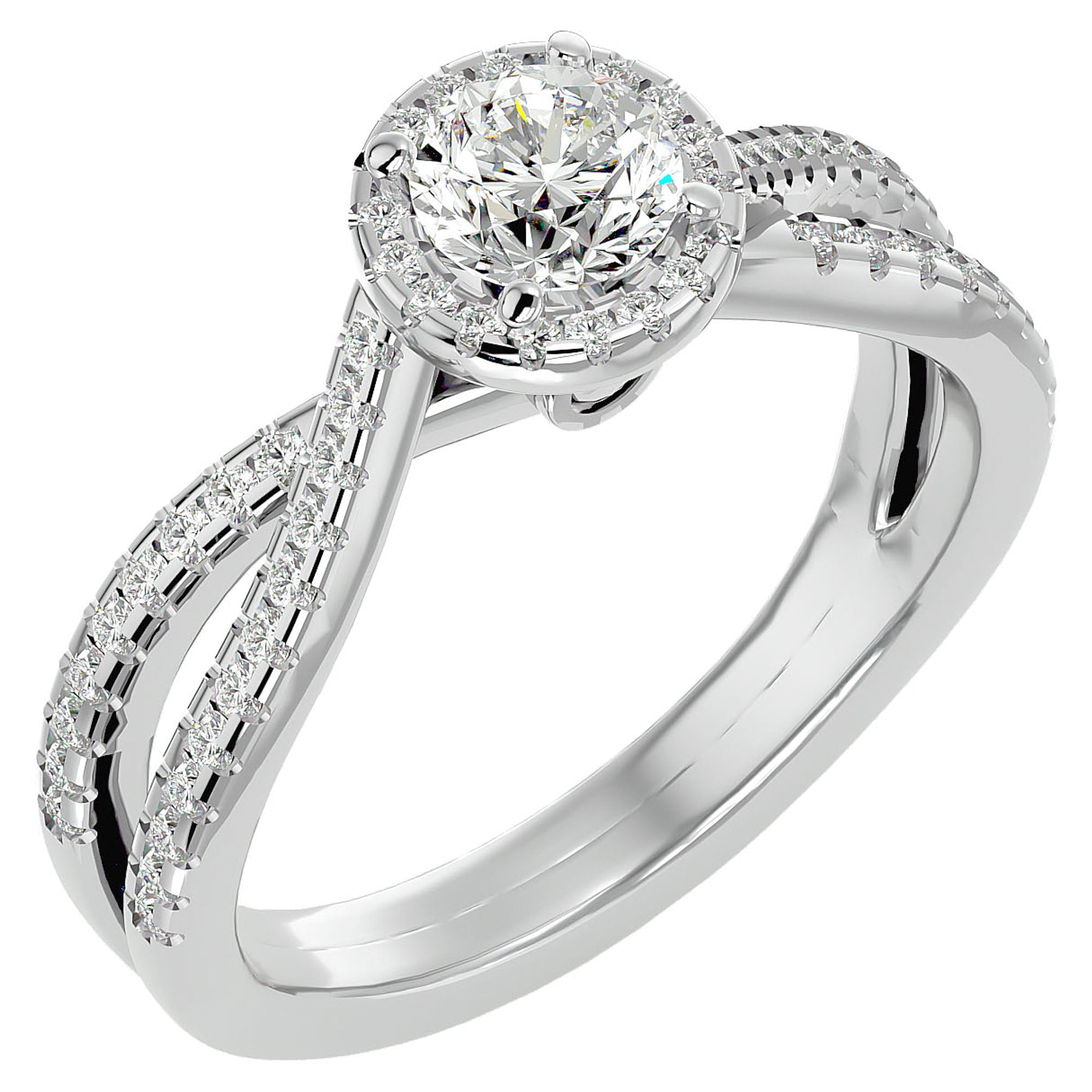 Inel De Logodnă Vague d'Azur din Aur 14k cu Moissanite Pavé de 0.99 ct din 14k Aur Alb - Castelo.ro