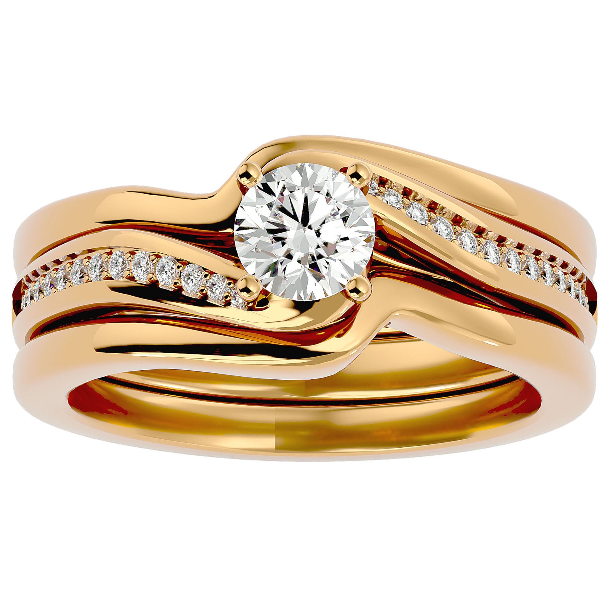 Inel De Logodnă Clair de Lune din Aur 14k cu Diamante Create în Laborator Pavé de 0.66 ct din 14k Aur Galben - Castelo.ro
