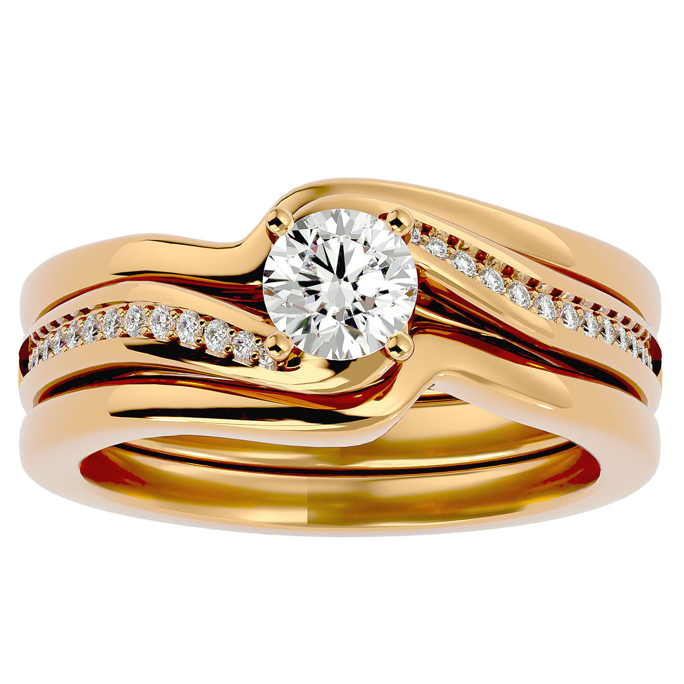 Inel de Logodnă Triplu din Aur 14k cu Moissanite de 0.66 ct din 14k Aur Galben - Castelo.ro