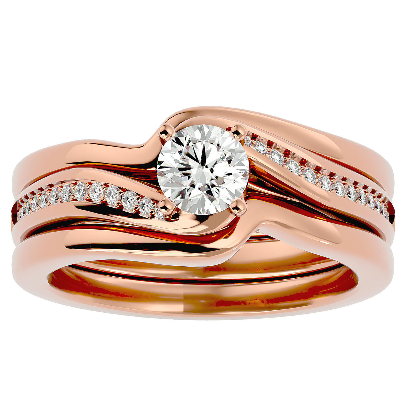 Inel de Logodnă Triplu din Aur 14k cu Moissanite de 0.66 ct din 14k Aur Roz - Castelo.ro
