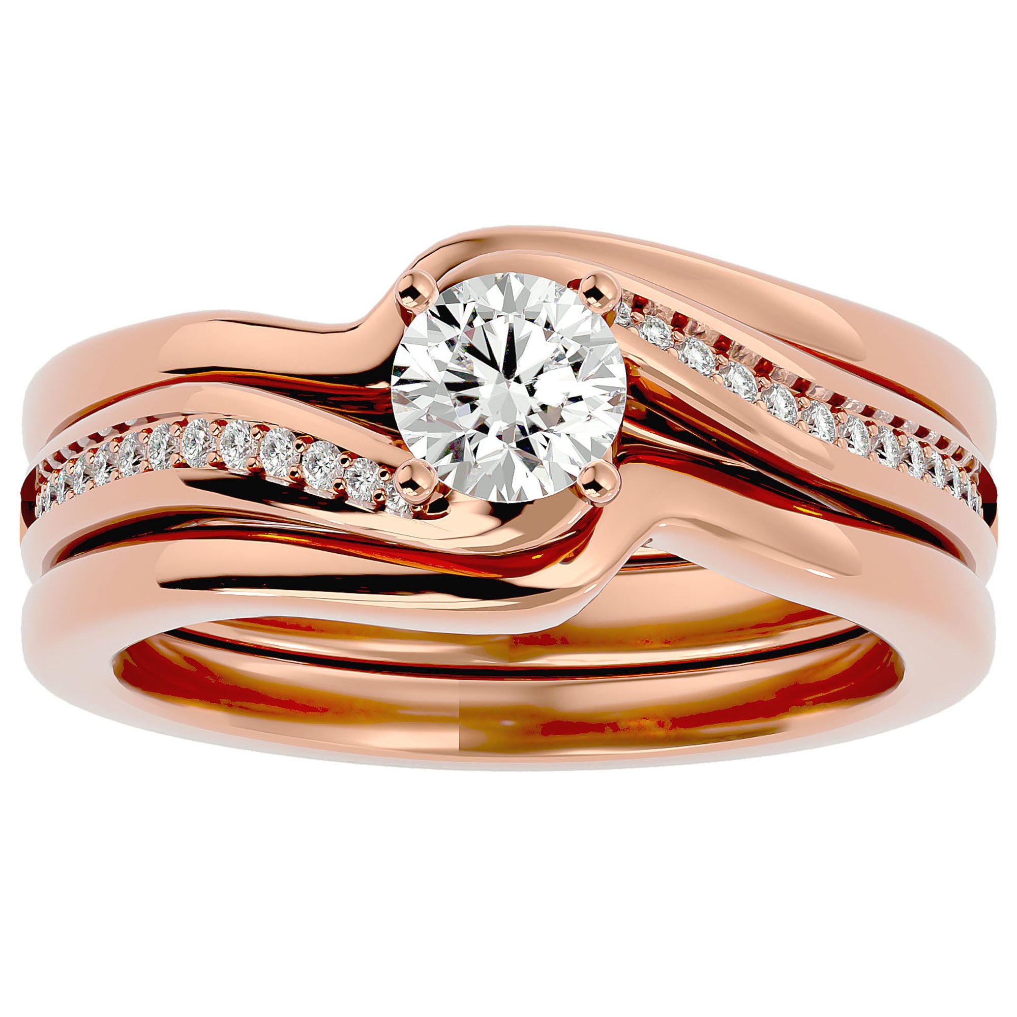 Inel De Logodnă Clair de Lune din Aur 14k cu Moissanite Pavé de 0.66 ct din 14k Aur Roz - Castelo.ro