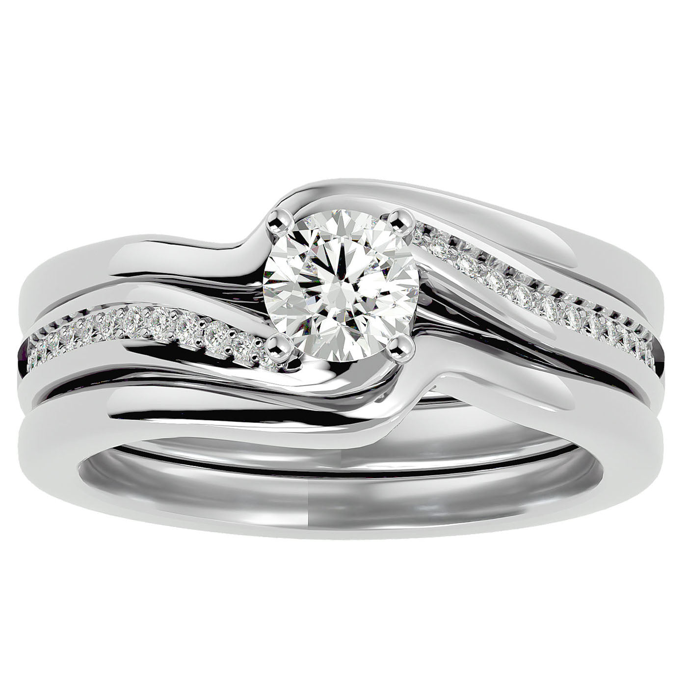 Inel de Logodnă Triplu din Aur 14k cu Moissanite de 0.66 ct din 14k Aur Alb - Castelo.ro