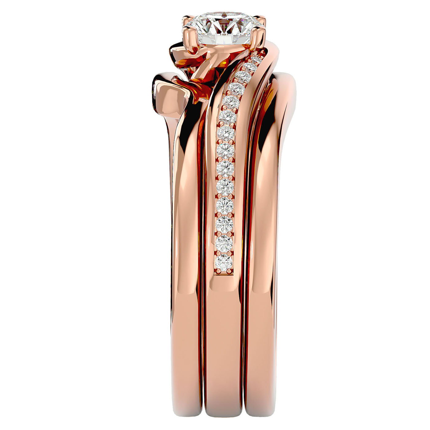 Inel de Logodnă Triplu cu Diamante Naturale de 0.66 ct din 18k Aur Roz - Castelo.ro