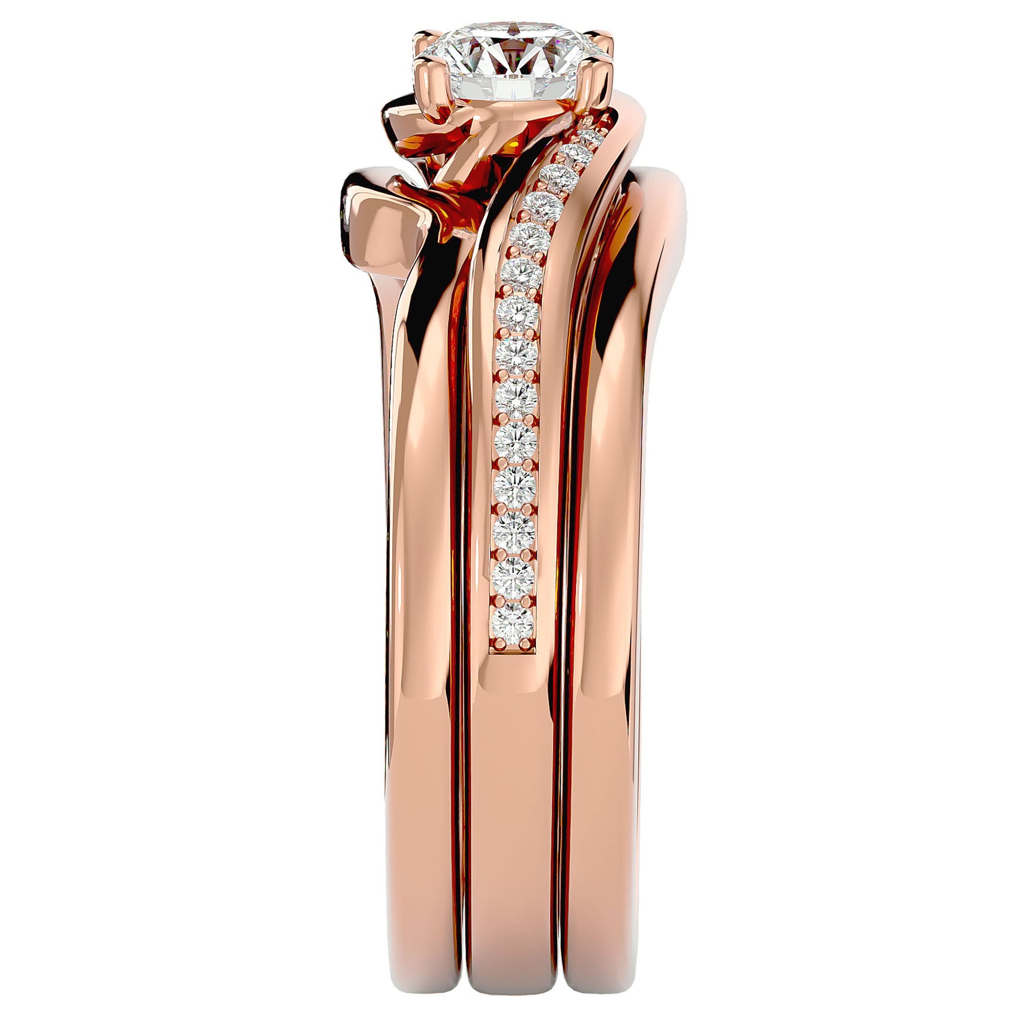 Inel De Logodnă Clair de Lune din Aur 14k cu Moissanite Pavé de 0.66 ct din 14k Aur Roz - Castelo.ro
