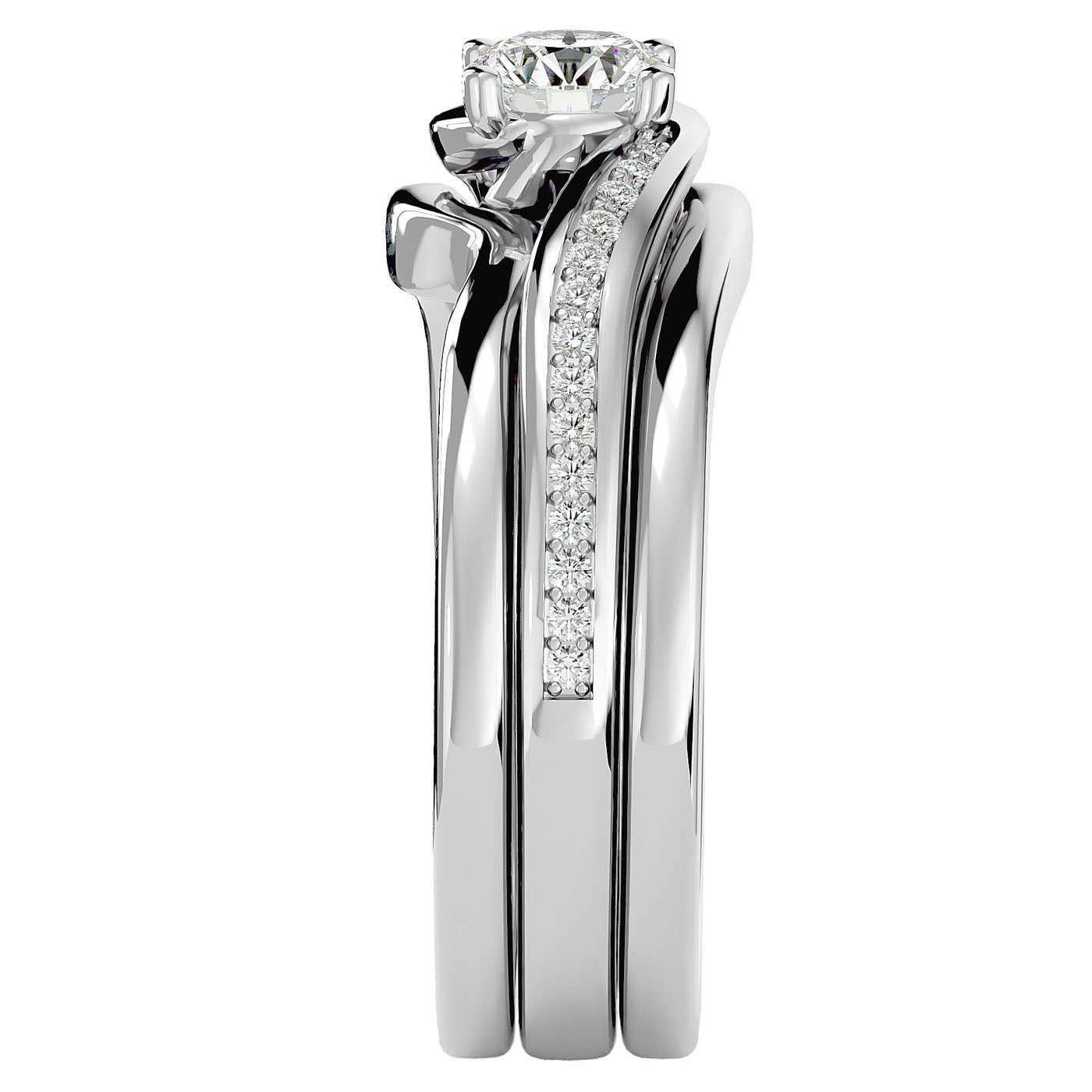 Inel de Logodnă Triplu din Aur 14k cu Moissanite de 0.66 ct din 14k Aur Alb - Castelo.ro