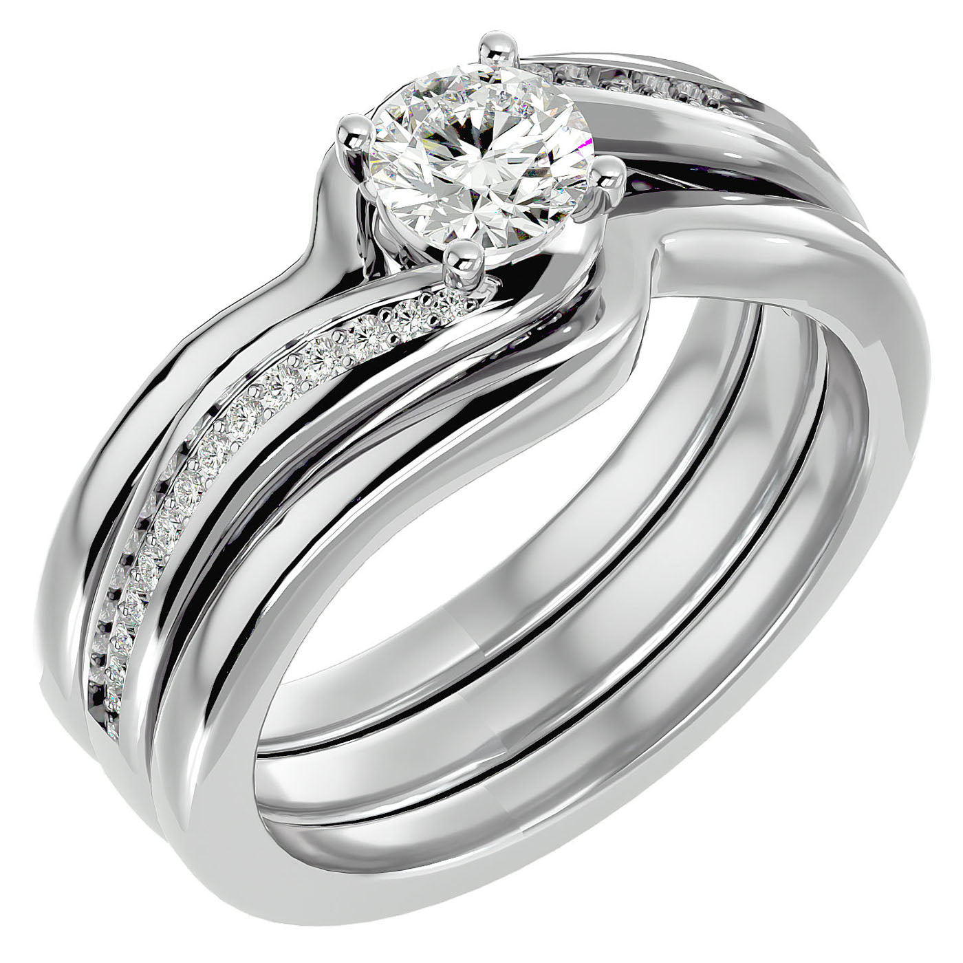 Inel de Logodnă Triplu din Aur 14k cu Moissanite de 0.66 ct din 14k Aur Alb - Castelo.ro
