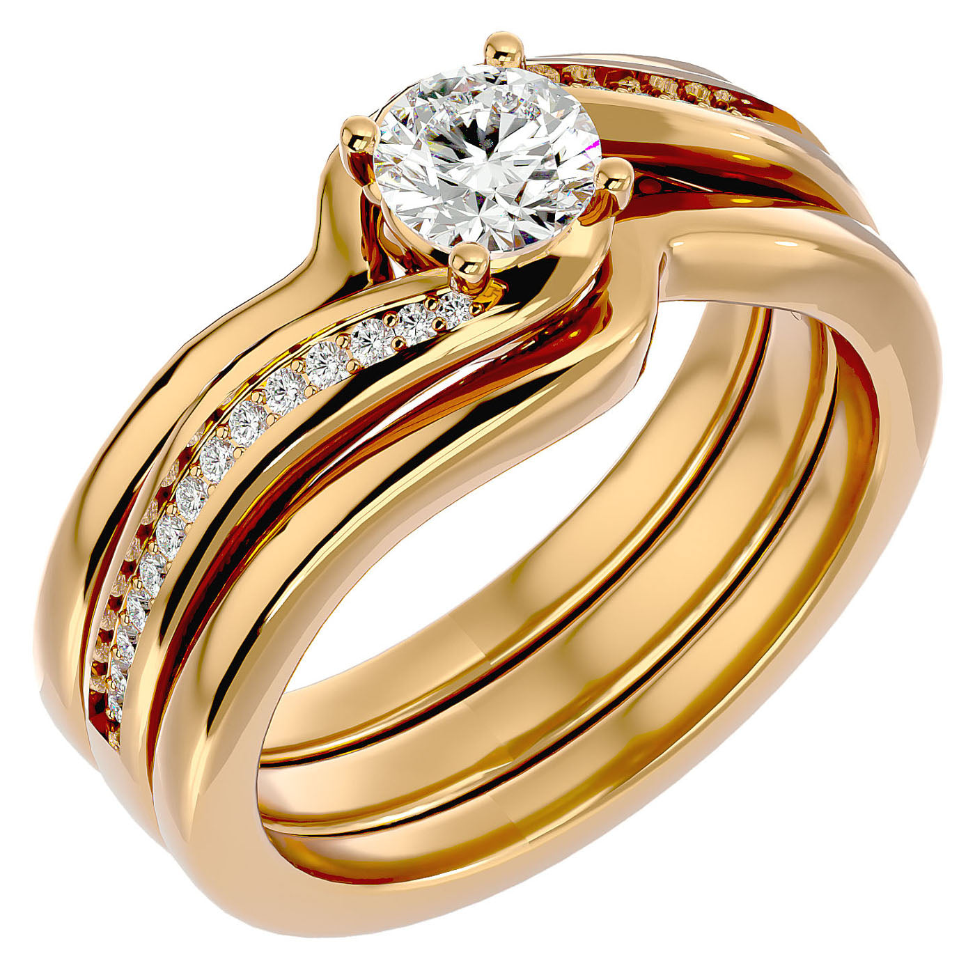 Inel de Logodnă Triplu din Aur 14k cu Diamante Create în Laborator de 0.66 ct din 14k Aur Galben - Castelo.ro