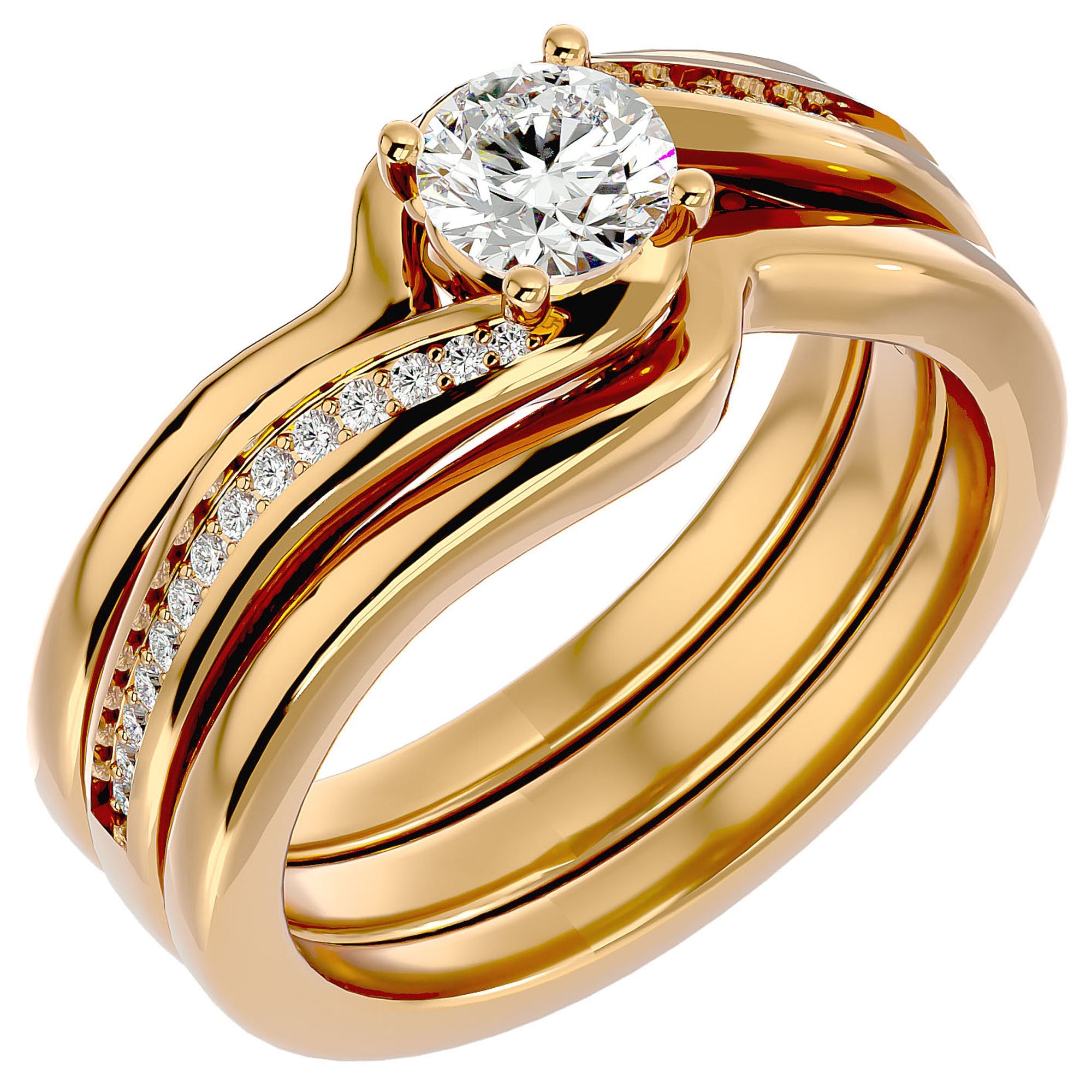 Inel De Logodnă Clair de Lune din Aur 14k cu Moissanite Pavé de 0.66 ct din 14k Aur Galben - Castelo.ro