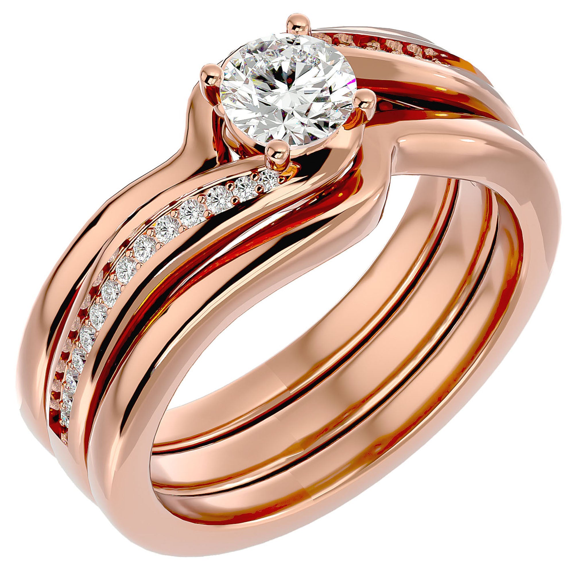 Inel De Logodnă Clair de Lune din Aur 14k cu Moissanite Pavé de 0.66 ct din 14k Aur Roz - Castelo.ro