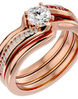 Inel De Logodnă Clair de Lune din Aur 14k cu Moissanite Pavé de 0.66 ct din 14k Aur Roz - Castelo.ro