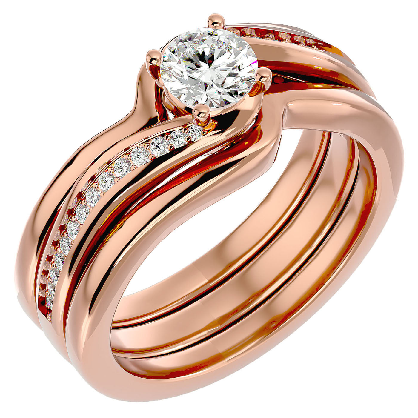 Inel de Logodnă Triplu din Aur 14k cu Moissanite de 0.66 ct din 14k Aur Roz - Castelo.ro