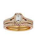 Inel de Logodnă Pavè din Aur 14k Cu Moissanite In Formă De Smarald de 1.13 ct din 14k Aur Alb - Castelo.ro