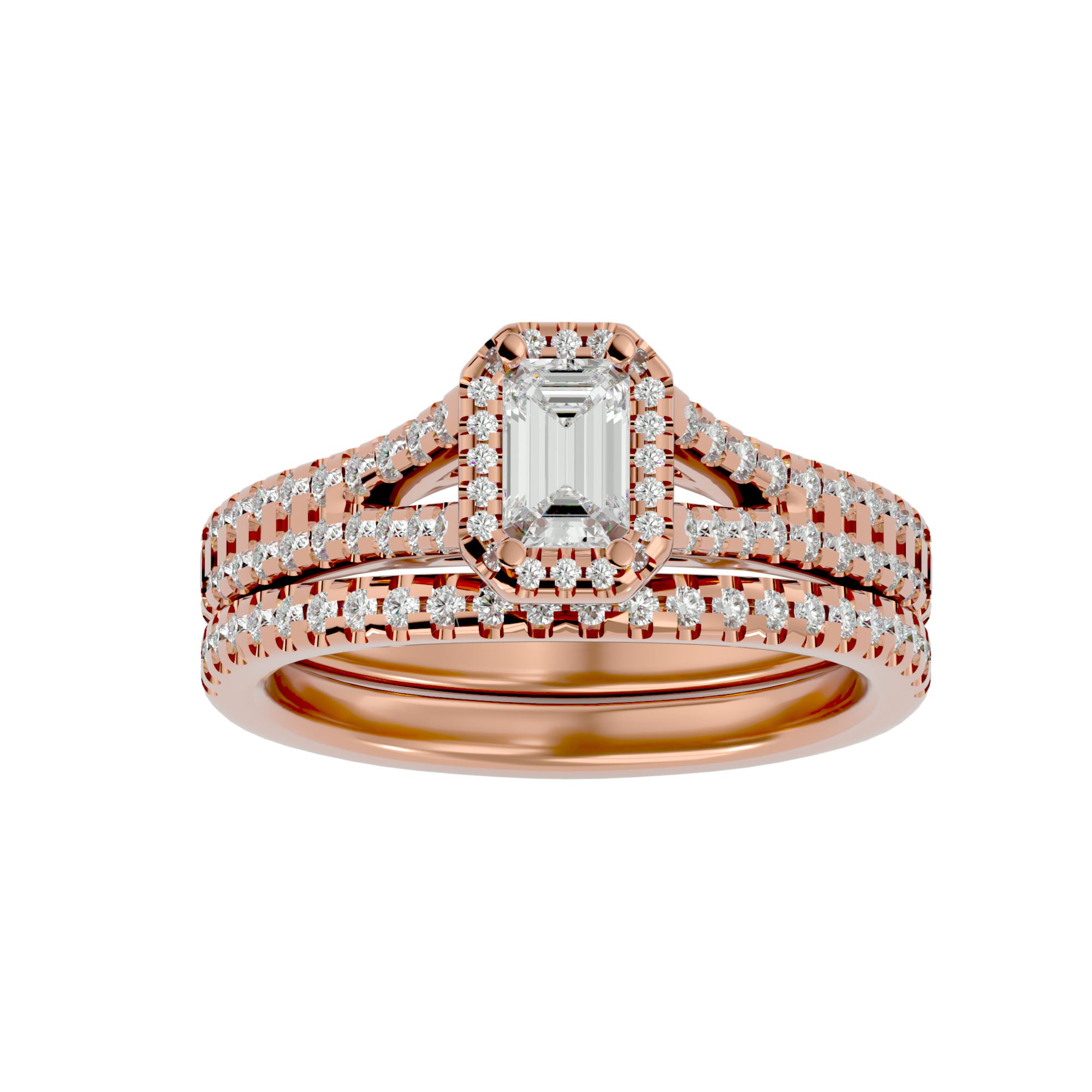 Inel de Logodnă Pavè din Aur 14k Cu Moissanite In Formă De Smarald de 1.13 ct din 14k Aur Galben - Castelo.ro