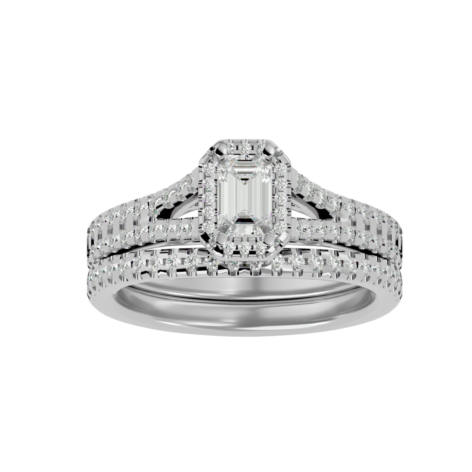 Inel de Logodnă Pavè din Aur 14k Cu Moissanite In Formă De Smarald de 1.13 ct din 14k Aur Alb - Castelo.ro