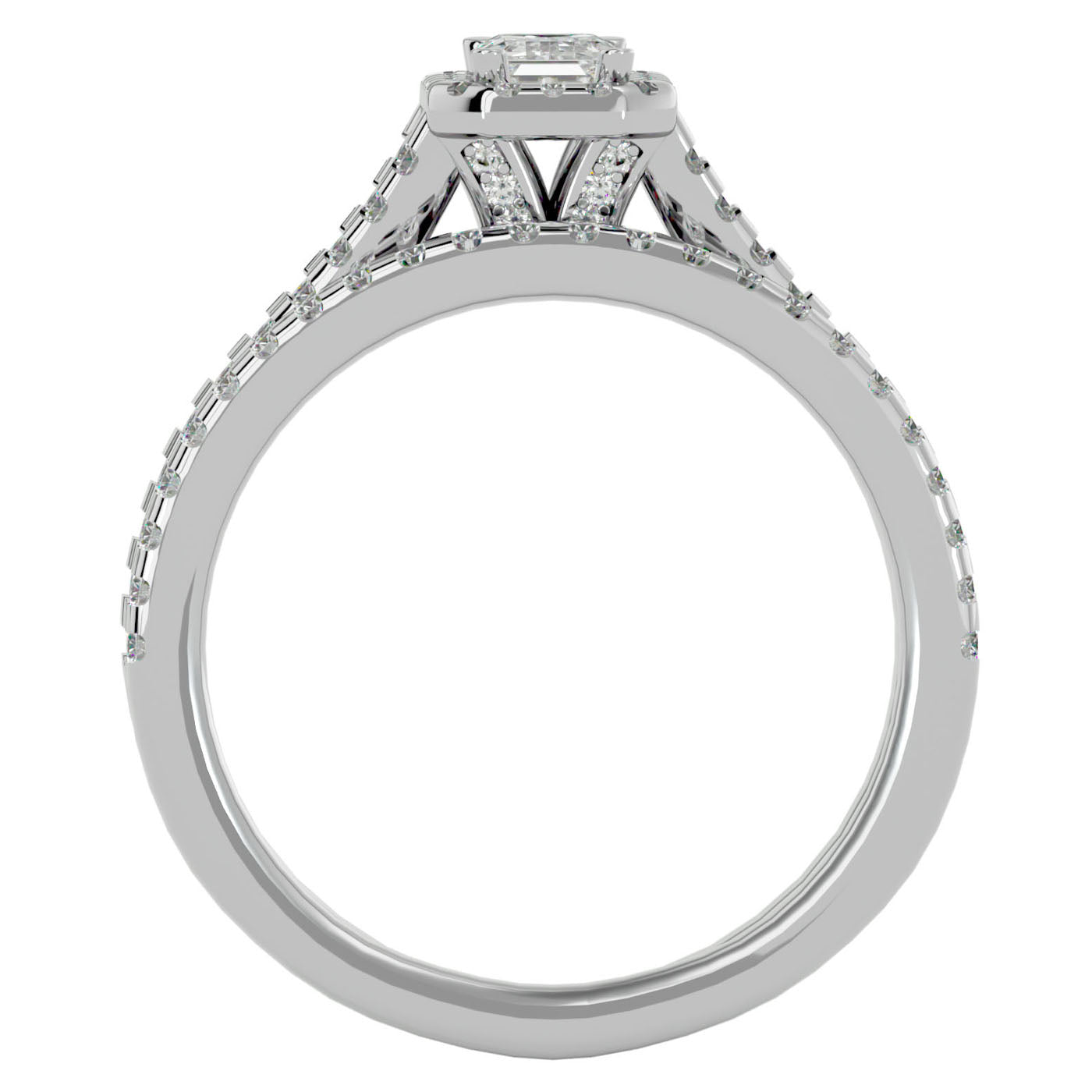 Inel de Logodnă Pavè din Aur 14k Cu Diamant Creat în Laborator In Formă De Smarald de 1.13 ct din 14k Aur Alb - Castelo.ro