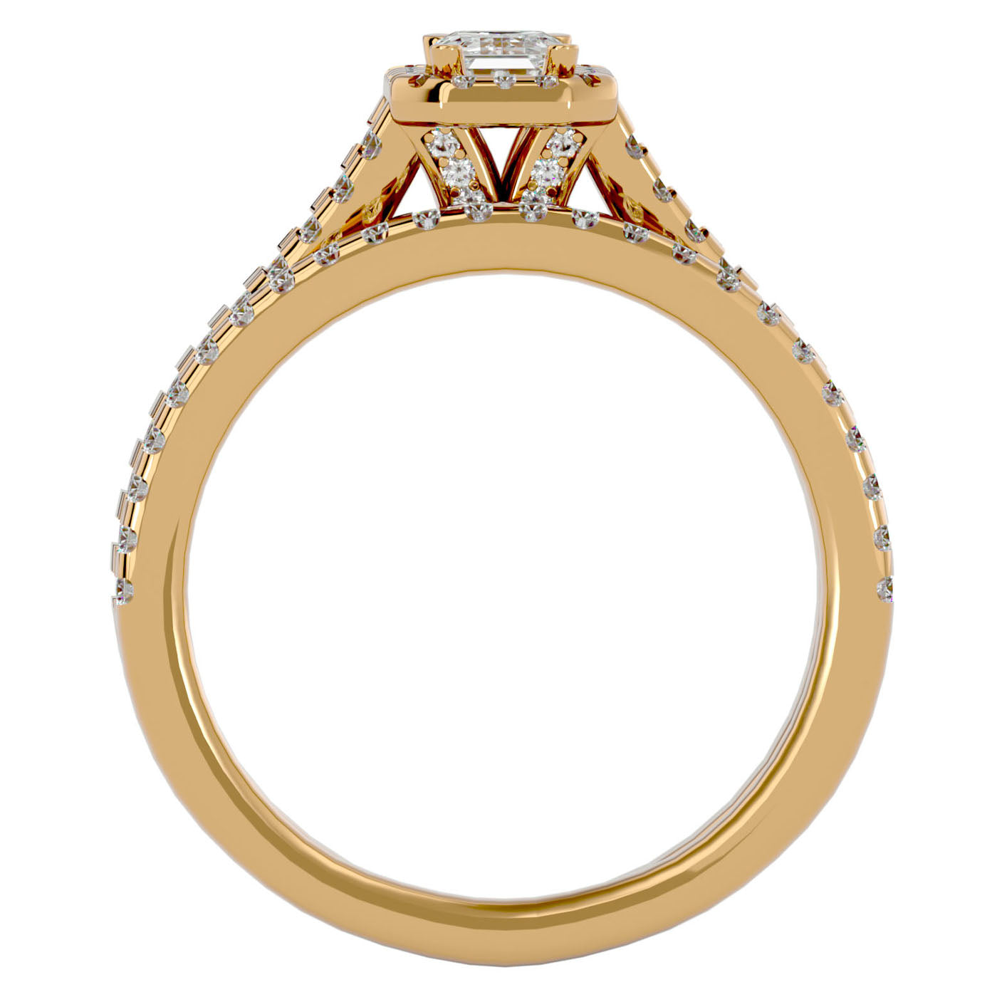 Inel de Logodnă Pavè Cu Diamant Creat în Laborator In Formă De Smarald de 1.13 ct din 18k Aur Galben - Castelo.ro