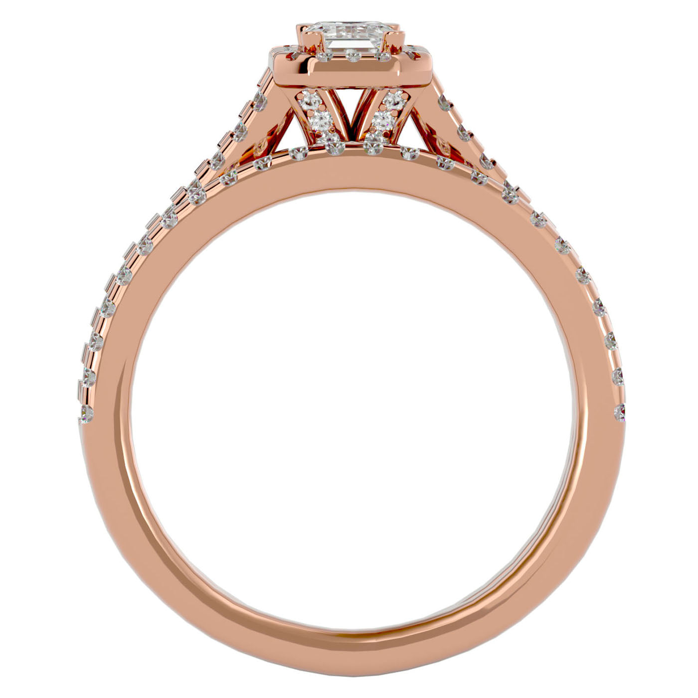 Inel de Logodnă Pavè Cu Diamant Creat în Laborator In Formă De Smarald de 1.13 ct din 18k Aur Roz - Castelo.ro