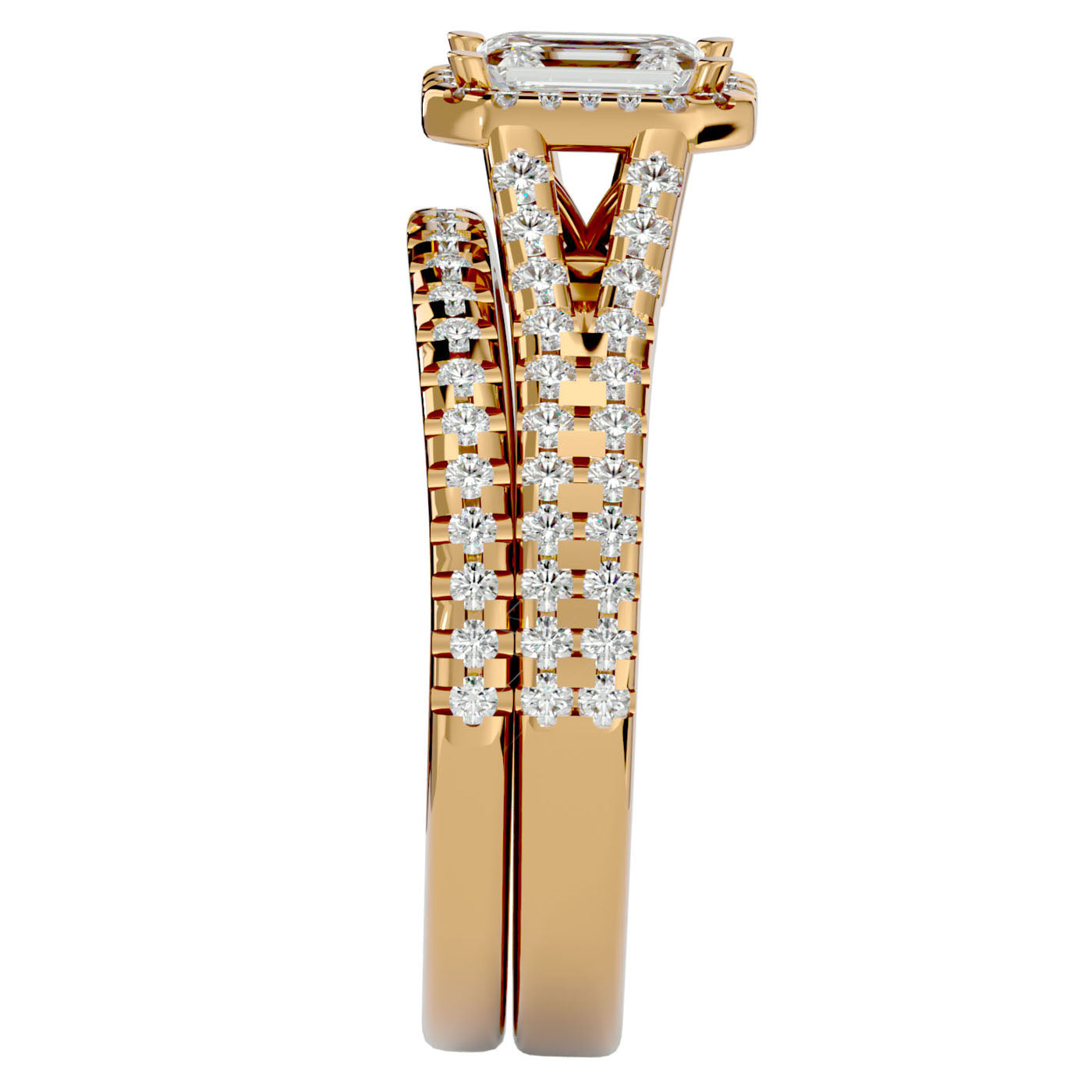 Inel de Logodnă Pavè din Aur 14k Cu Diamant Creat în Laborator In Formă De Smarald de 1.13 ct din 14k Aur Galben - Castelo.ro