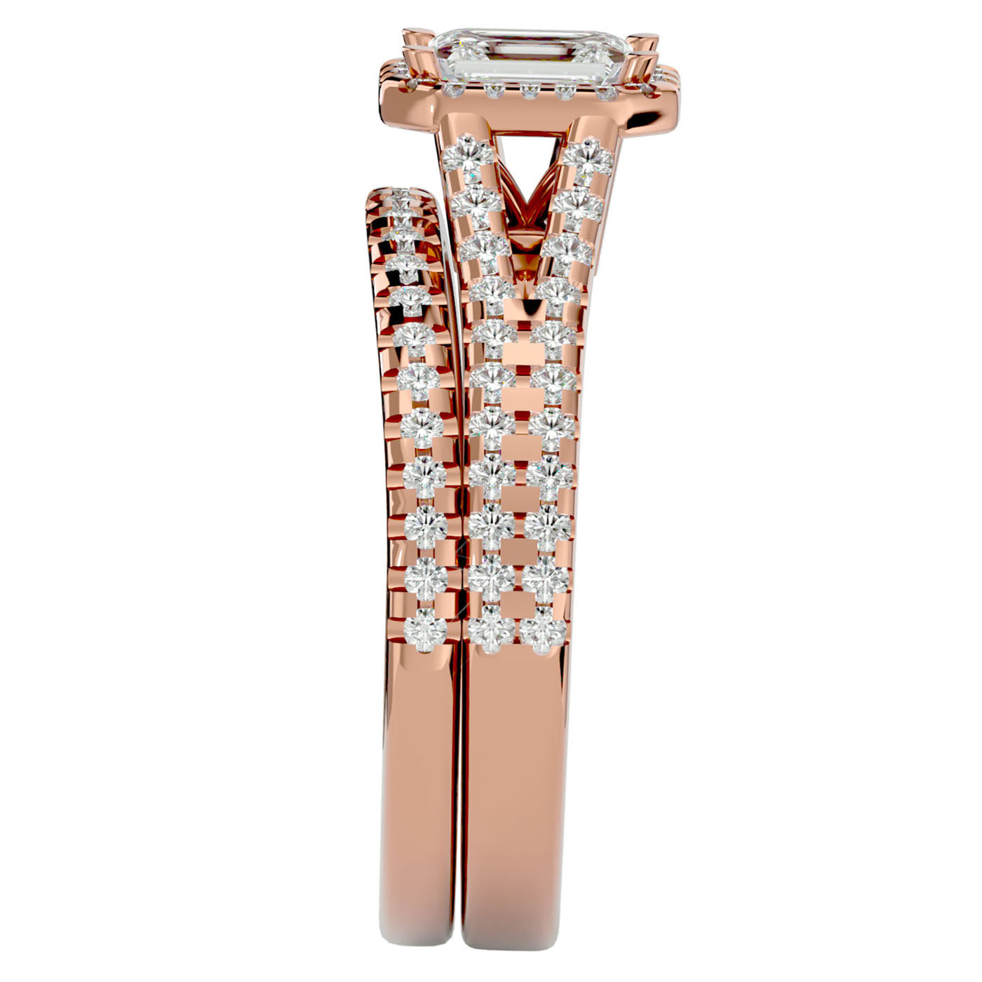 Inel de Logodnă Pavè din Aur 14k Cu Diamant Creat în Laborator In Formă De Smarald de 1.13 ct din 14k Aur Roz - Castelo.ro