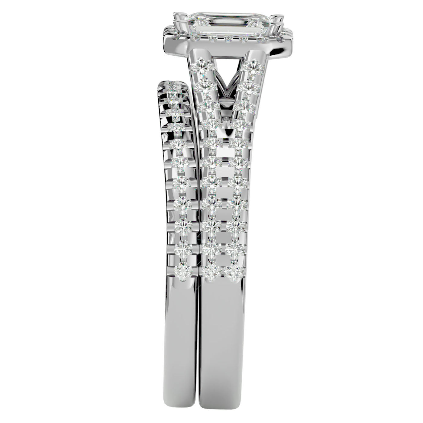 Inel de Logodnă Pavè Cu Diamant Creat în Laborator In Formă De Smarald de 1.13 ct din Platina - Castelo.ro