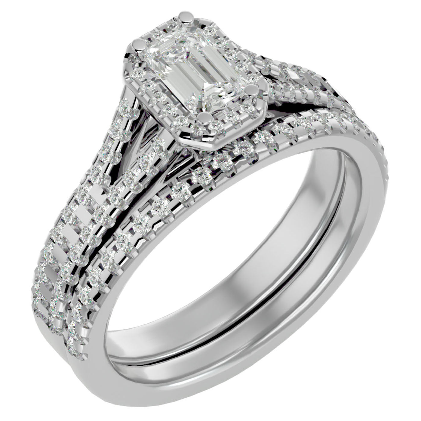Inel de Logodnă Pavè din Aur 14k Cu Diamant Creat în Laborator In Formă De Smarald de 1.13 ct din 14k Aur Alb - Castelo.ro