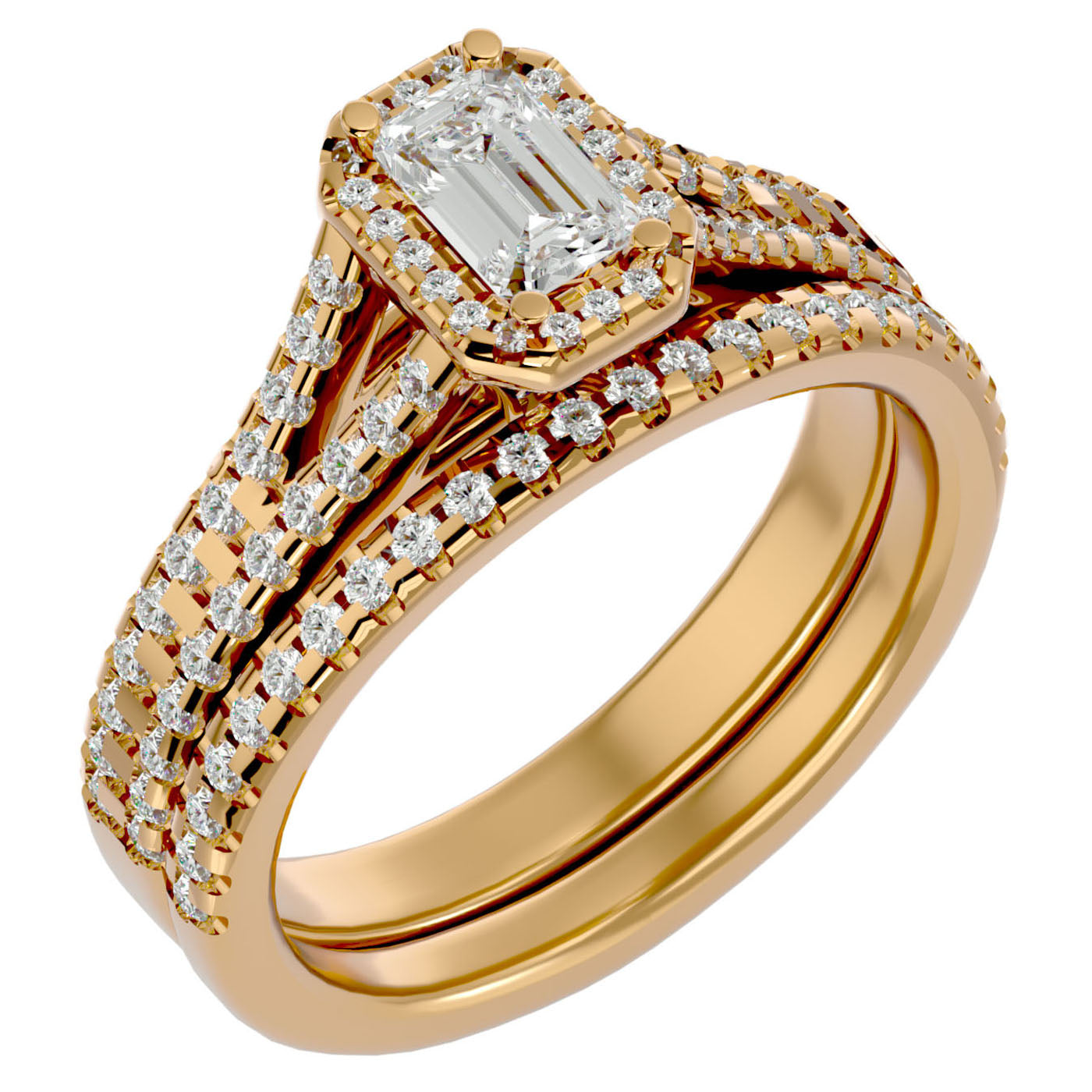 Inel de Logodnă Pavè Cu Diamant Creat în Laborator In Formă De Smarald de 1.13 ct din 18k Aur Galben - Castelo.ro