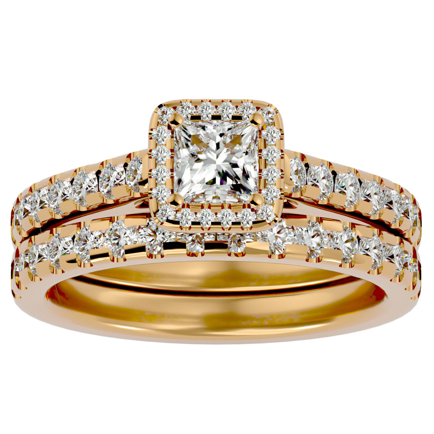 Inel de Logodnă Pavè Cu Diamant Creat în Laborator Tăietură Princess de 1.37 ct din 18k Aur Galben - Castelo.ro