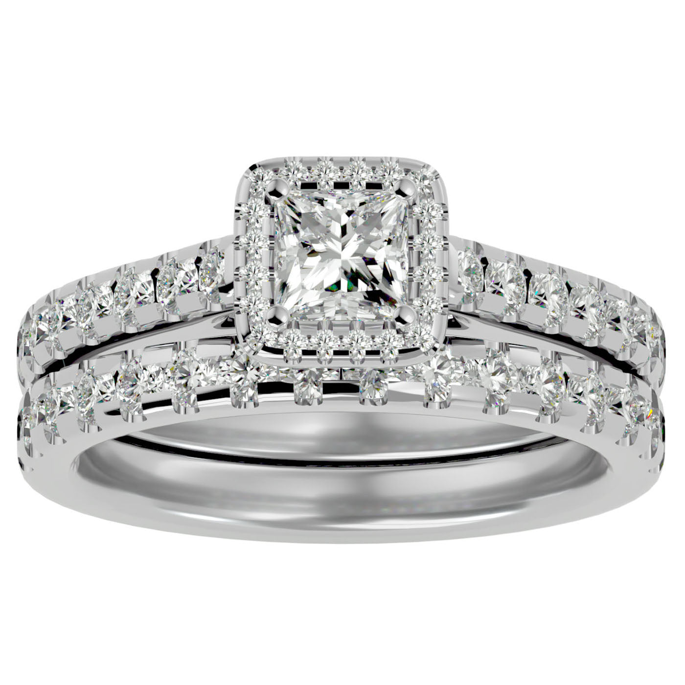 Inel de Logodnă Pavè Cu Diamant Natural Tăietură Princess de 1.37 ct din Platina - Castelo.ro