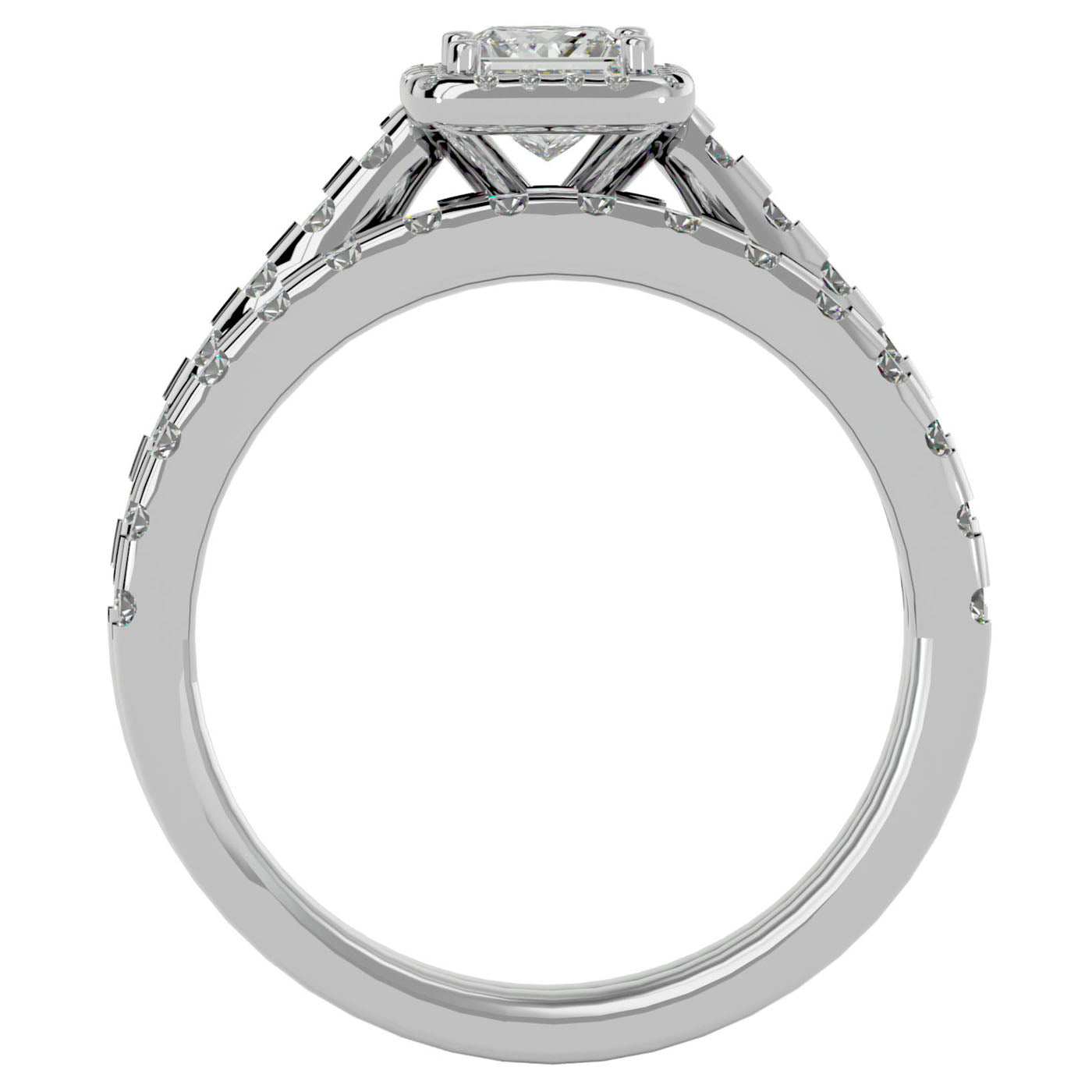 Inel de Logodnă Pavè Cu Diamant Natural Tăietură Princess de 1.37 ct din Platina - Castelo.ro