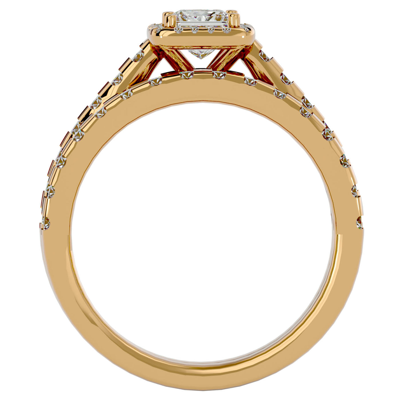 Inel de Logodnă Pavè Cu Diamant Creat în Laborator Tăietură Princess de 1.37 ct din 18k Aur Galben - Castelo.ro