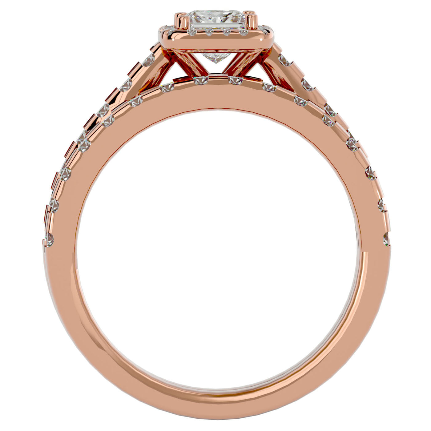 Inel de Logodnă Pavè Cu Diamant Natural Tăietură Princess de 1.37 ct din 18k Aur Roz - Castelo.ro