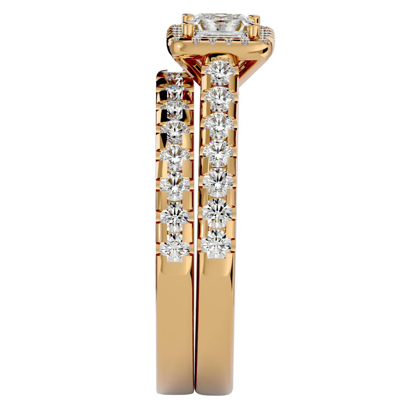 Inel de Logodnă Pavè Cu Diamant Natural Tăietură Princess de 1.37 ct din 18k Aur Galben - Castelo.ro