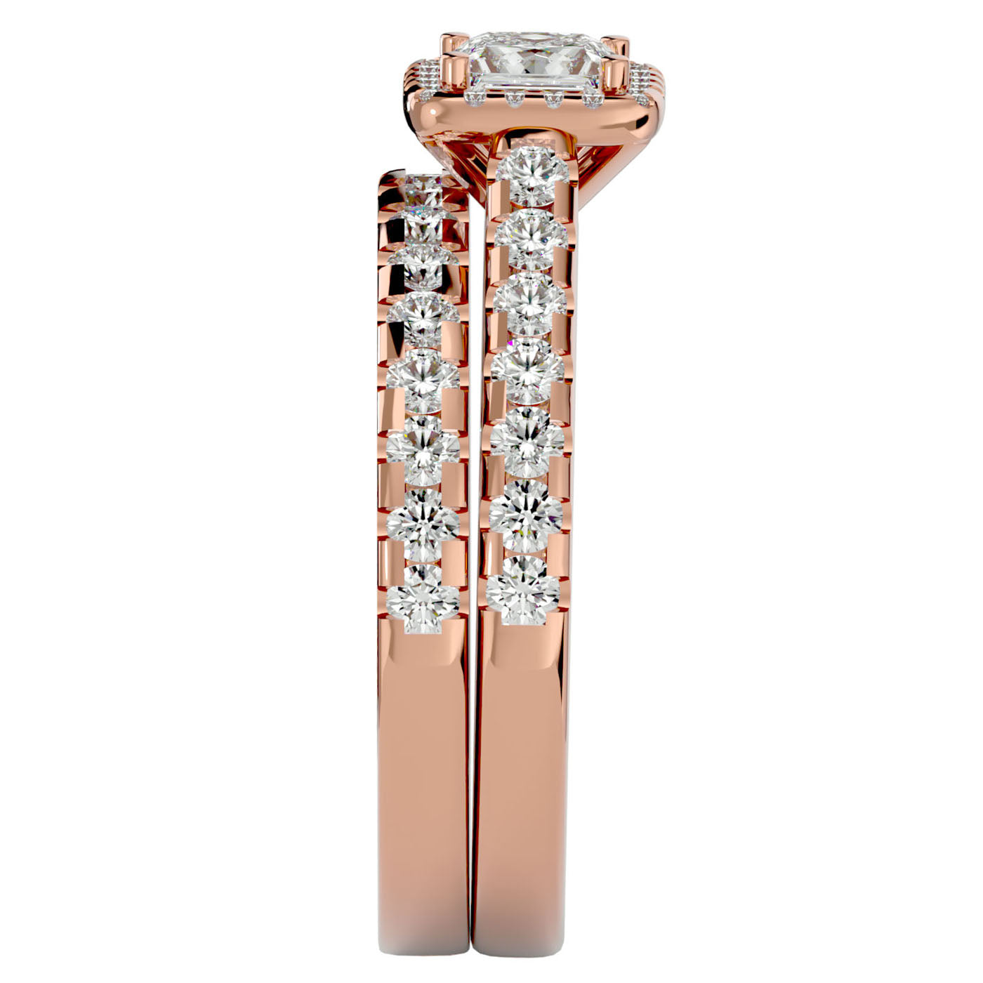 Inel de Logodnă Pavè Cu Diamant Creat în Laborator Tăietură Princess de 1.37 ct din 18k Aur Roz - Castelo.ro